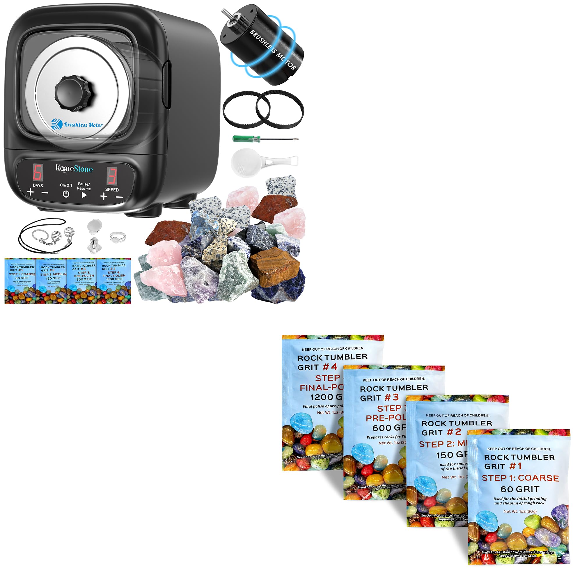 K2 Elite Professional Rock Tumbler Kit with 4 Bags of Polishing Grits - Complete Gemstone Polishing Set for Kids & Adults - Perfect for Jewelry Making, Science Experiments & Rock Collecting