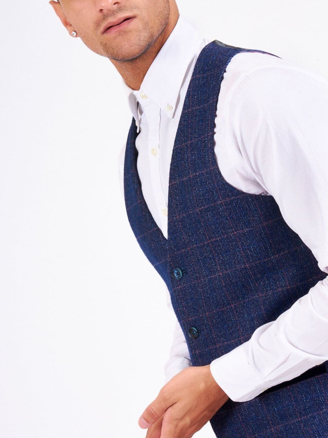 Marc Darcy Harry Men's Indigo Blue Tweed Check Suit - Classic Slim Fit Blazer & Pants Set for Weddings, Business Meetings & Formal Events