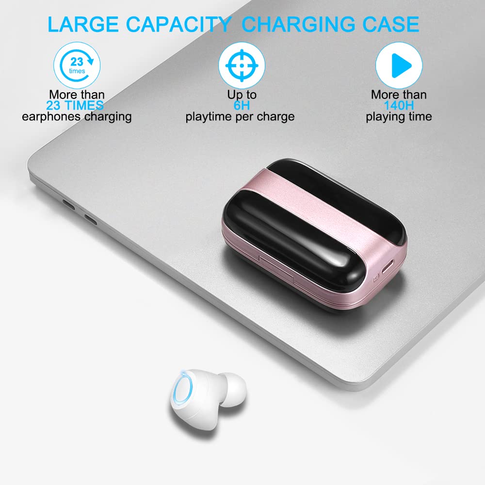 Motast Wireless Earbuds Bluetooth 5.1 with 140H Playtime, Stereo Noise Cancelling Headphones, IP7 Waterproof Sport Earphones with Mic & USB-C Charging (Rose Gold) - Perfect for Running, Gym Workouts & Travel