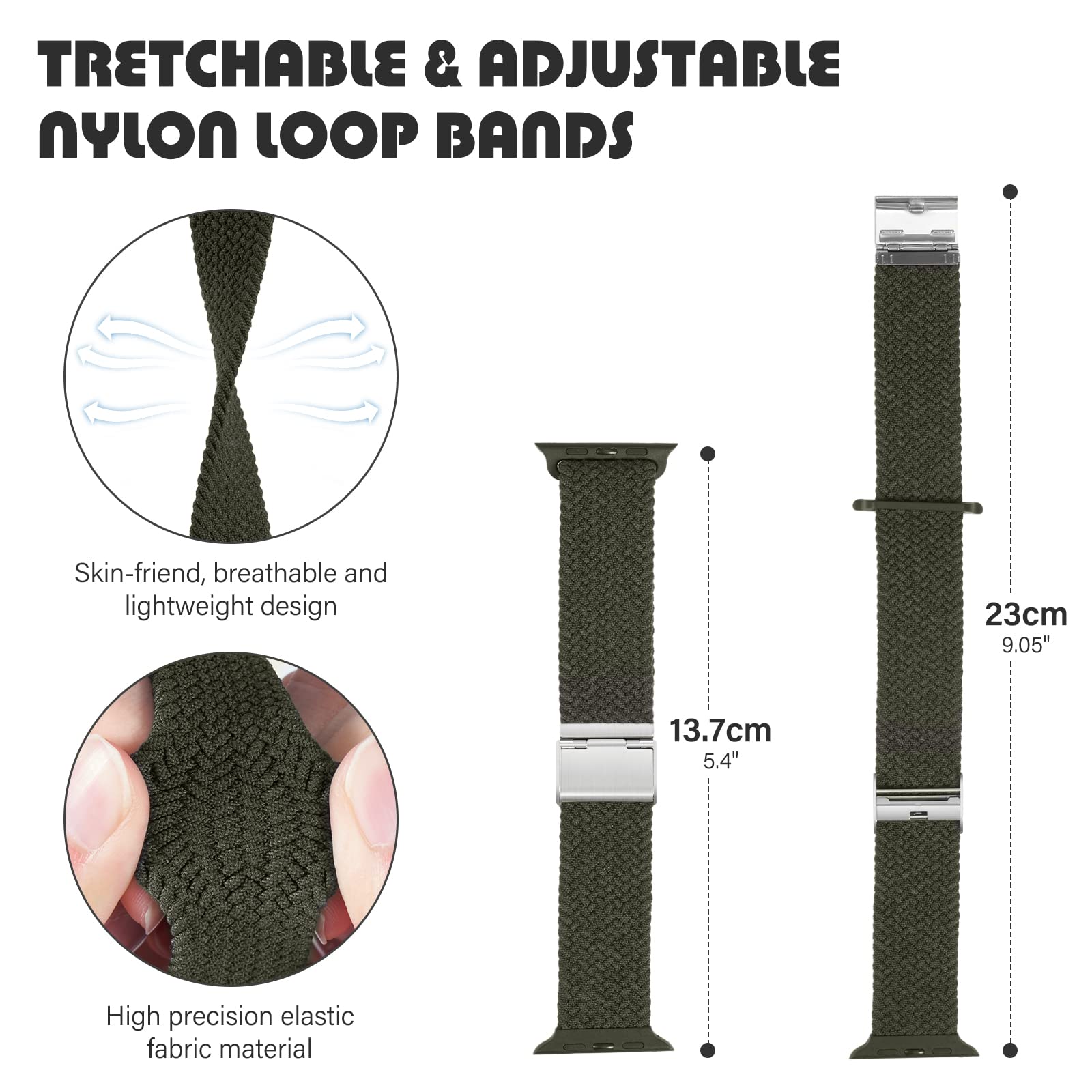 Braided Nylon Apple Watch Bands for Series 9/8/7/6/5/4/3/2/SE/Ultra/Ultra 2 - Adjustable Breathable Strap for 38mm 40mm 41mm 42mm 44mm 45mm 49mm - Perfect for Workouts, Running & Everyday Wear