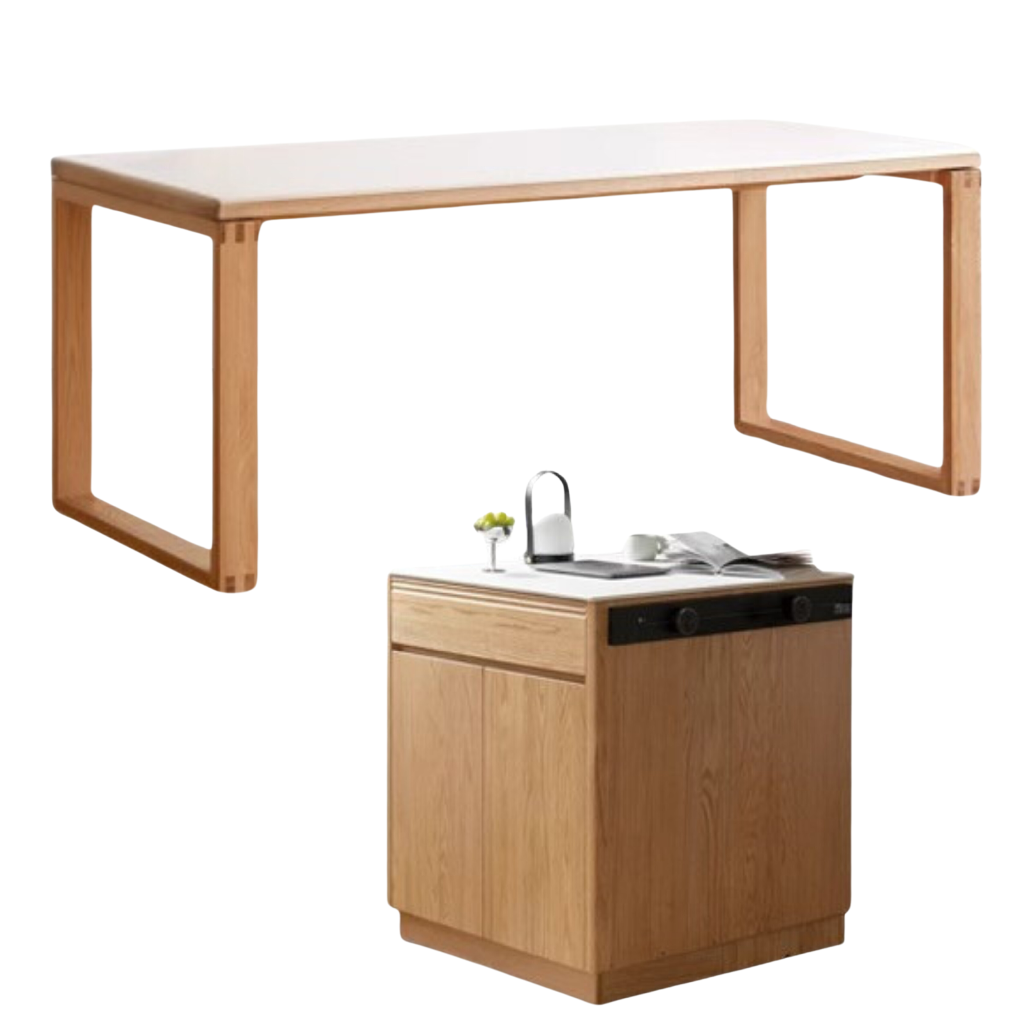 Solid Oak Wood Rock Plate Island - Multi-Functional Dining Sideboard for Kitchen, Dining Room & Living Room Storage