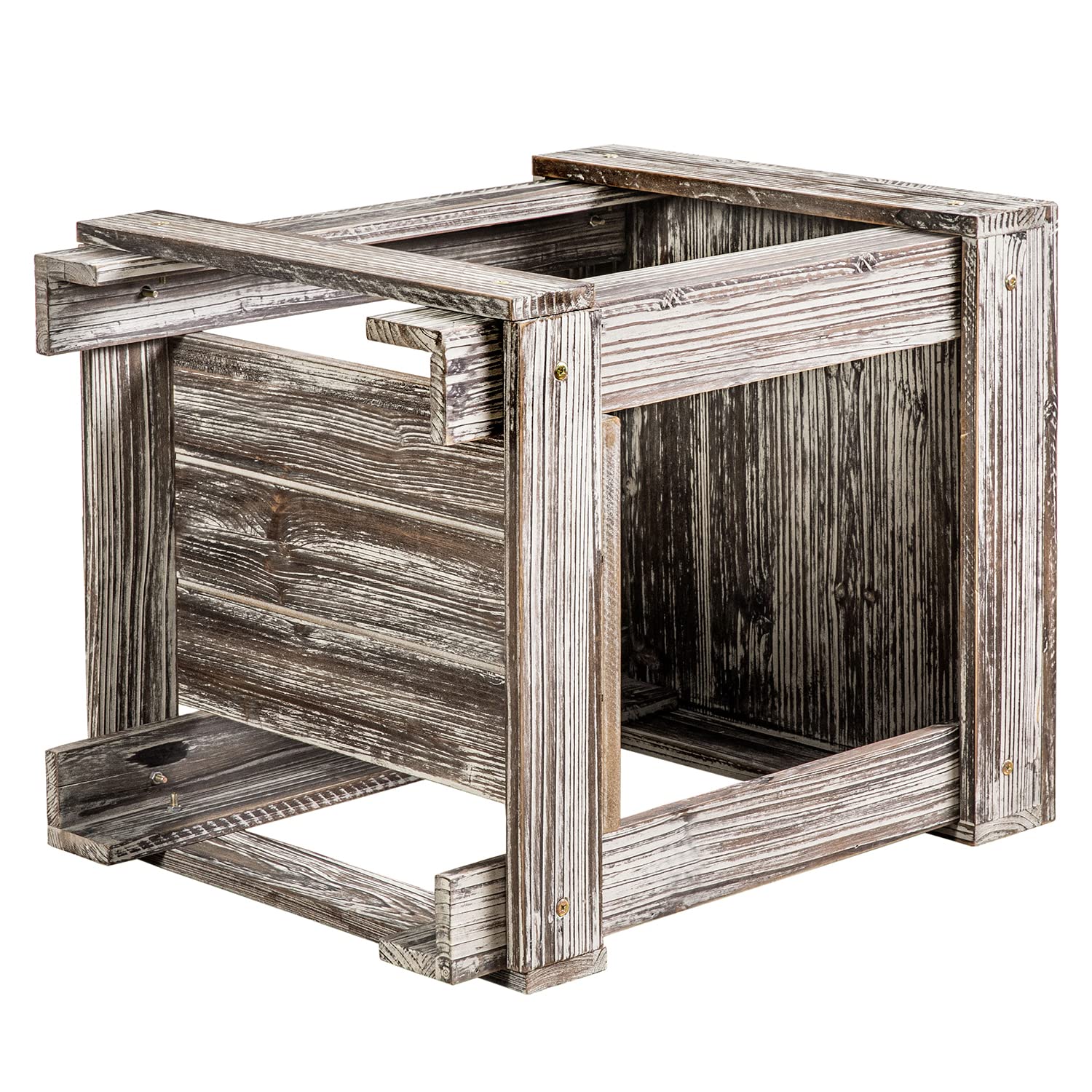Rustic End Table with Storage Shelf - Torched Wood Nightstand Side Table for Living Room, Bedroom, Dorm - Small Space Furniture for Home Decor & Organization