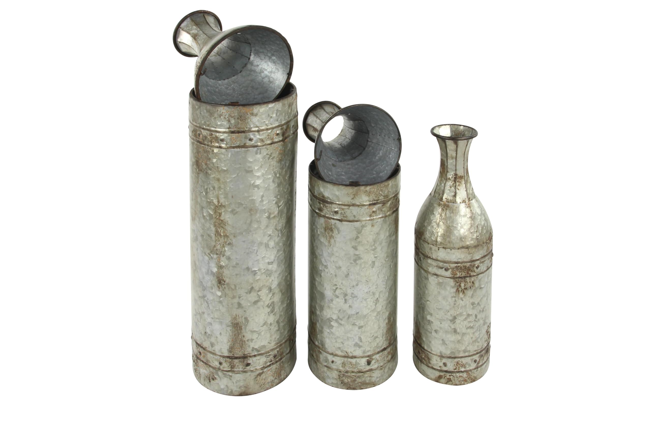 Deco 79 Handmade Metal Floor Vase Set of 3 - Tall Galvanized Studded Centerpiece Vases (43