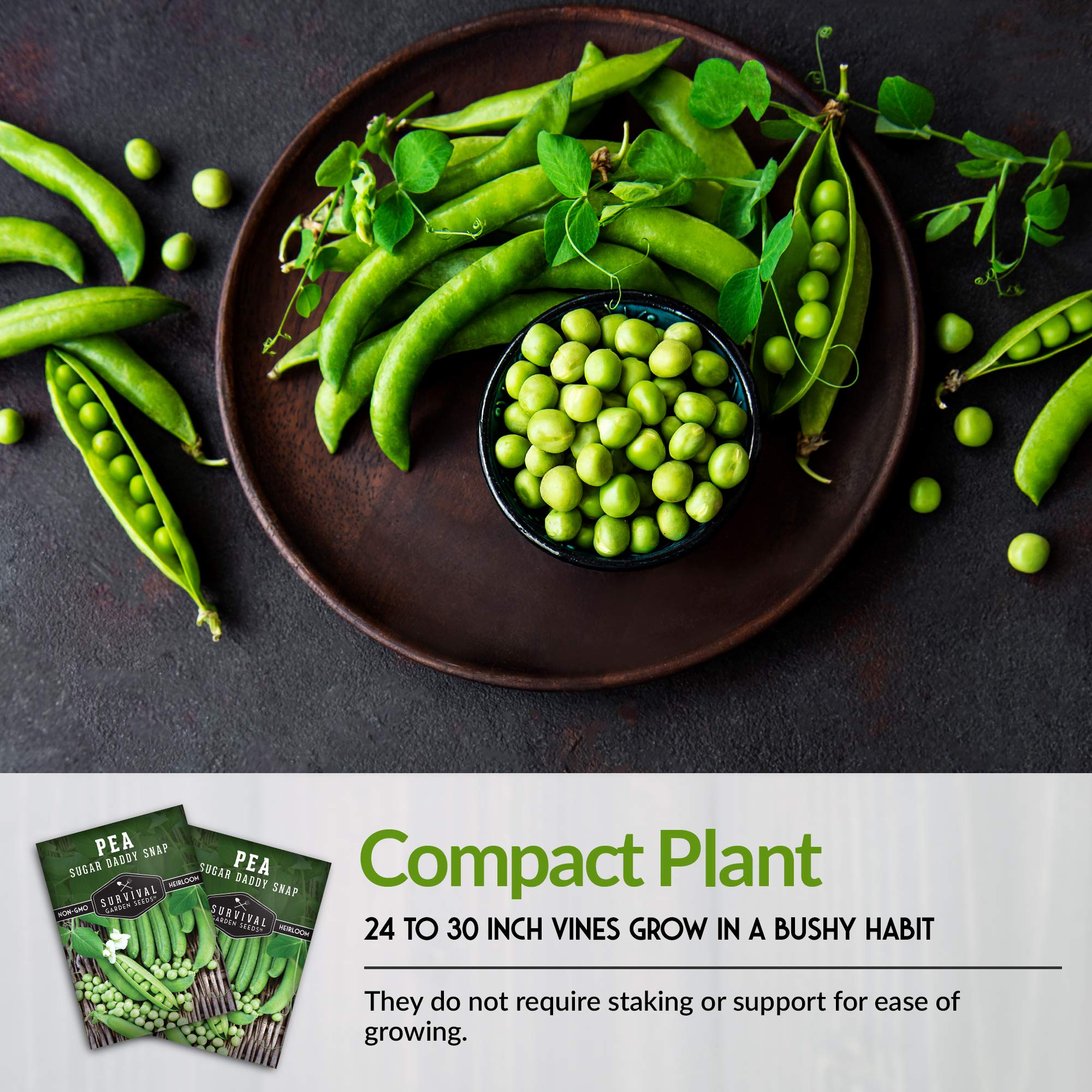 Survival Garden Seeds - Non-GMO Heirloom Sugar Daddy Snap Pea Seeds for Planting (1 Packet) - Grow Delicious Sweet Pea Pods in Home Vegetable Gardens - Perfect for Fresh Salads, Stir-fries & Healthy Snacking