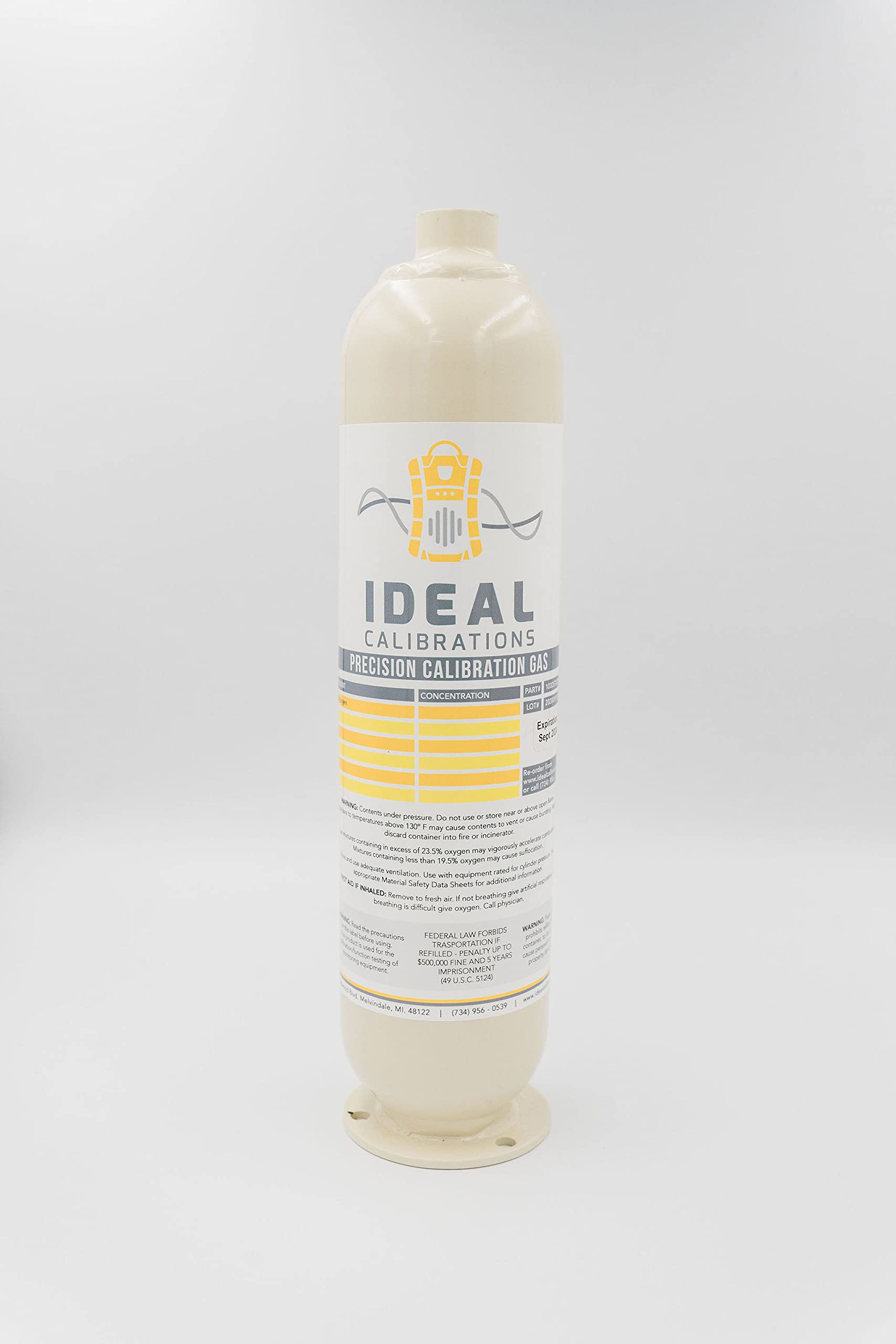 100ppm Carbon Monoxide Calibration Gas (103L) by Ideal Calibrations - for Industrial Safety Testing, Air Quality Monitoring & Gas Detector Calibration
