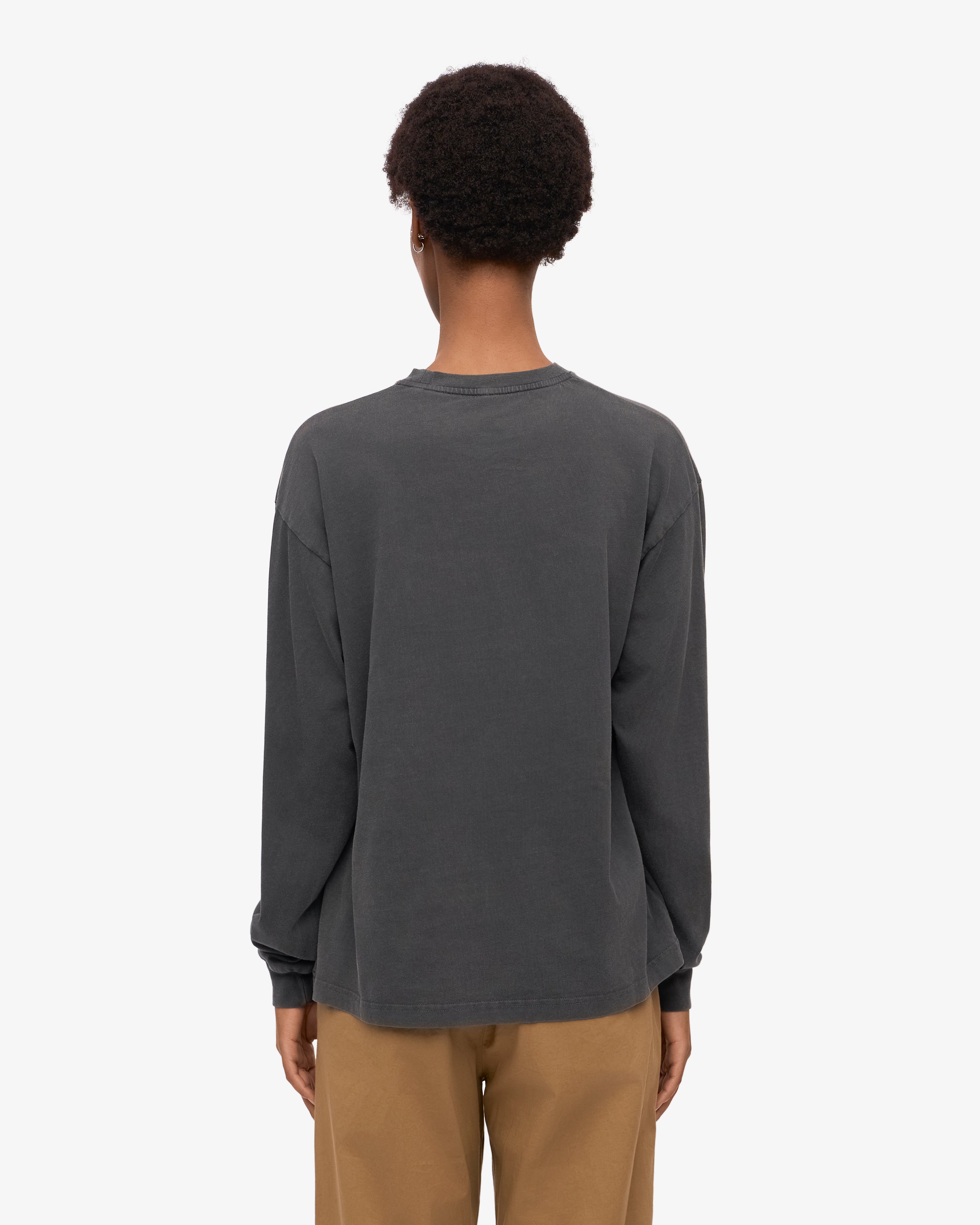 Oversized Organic Long Sleeve T-Shirt for Women - Faded Black - Soft Cotton Loungewear for Casual Outfits & Relaxing at Home
