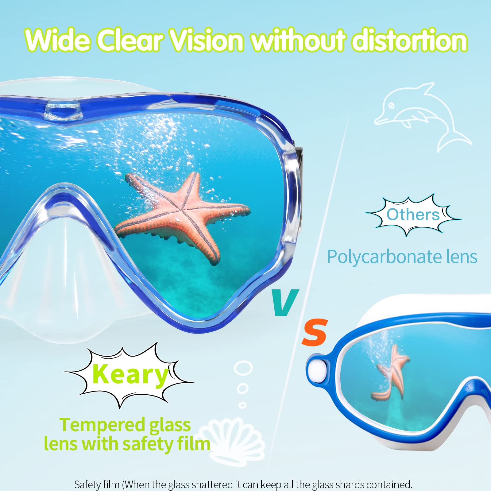 Keary Kids Swim Goggles with Nose Cover - Anti-Fog Swimming Mask for Boys & Girls Ages 5-15 - UV Protection Pool & Beach Swim Glasses for Safe Water Play, Snorkeling & Swimming Lessons