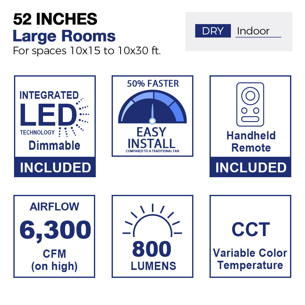 Maxwell 52 Inch Ceiling Fan with Light Kit and Remote Control - Quiet Reversible DC Motor for Bedroom, Living Room, and Outdoor Patio