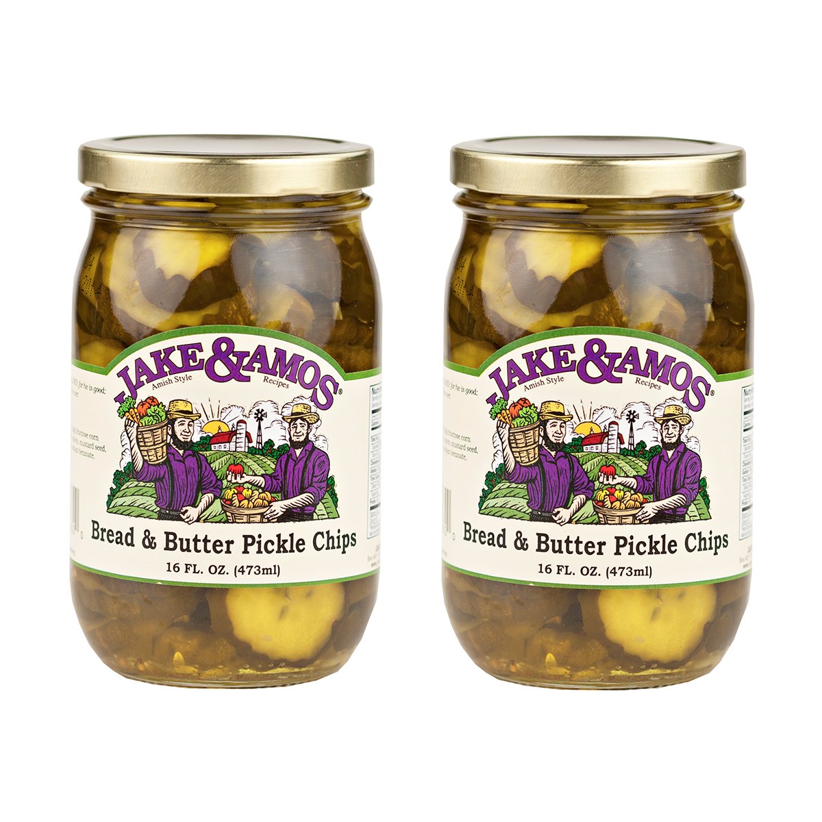 Jake & Amos Bread & Butter Pickles - 2 Pack (16 Oz Each) | Sweet & Tangy Cucumber Slices | Perfect for Sandwiches, Burgers & Charcuterie Boards