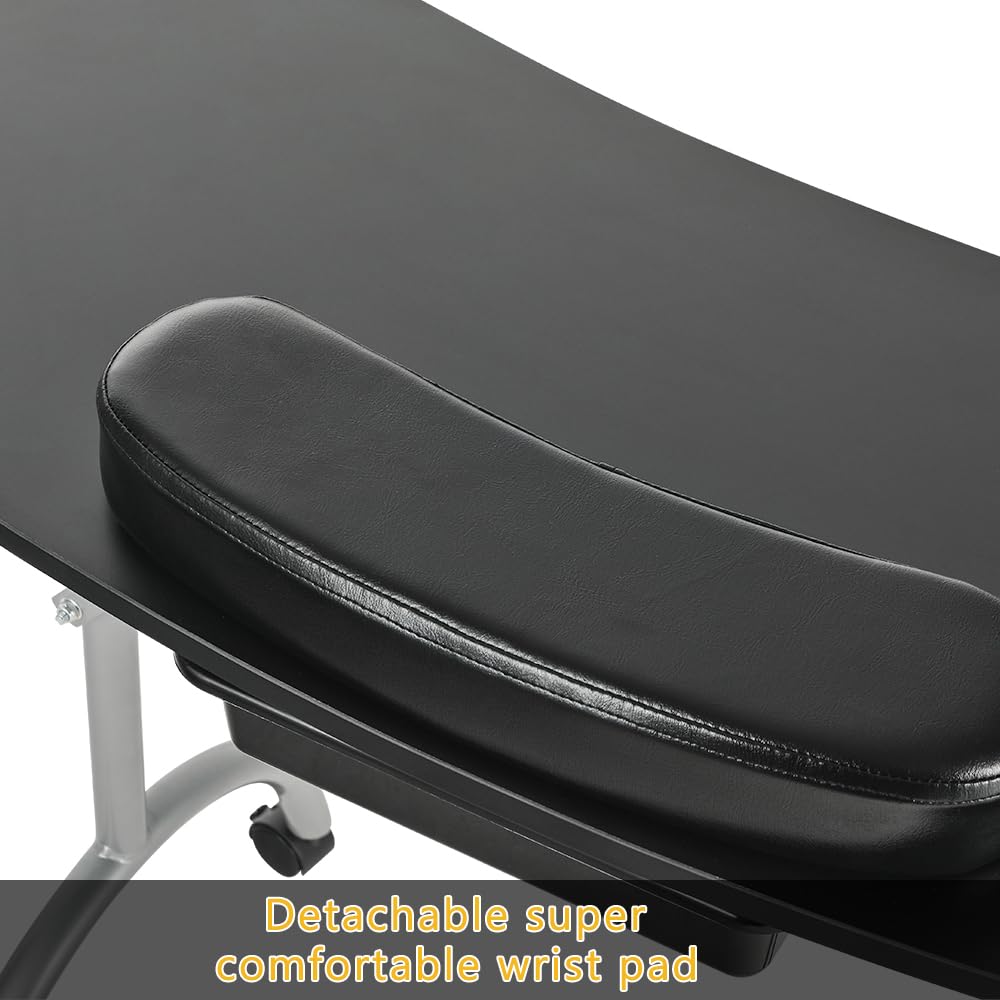 LEIBOU Professional 36 Inch Portable Foldable Manicure Table - Nail Technician Desk with Wheels, Drawer & Carrying Bag - Perfect for Salon, Spa & Home Use (Black)