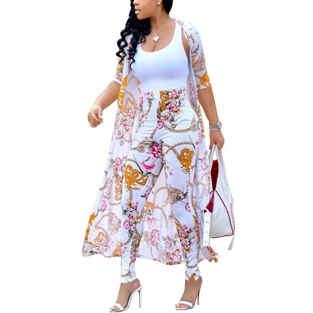 Women's Printed Long Cardigan 2-Piece Outfit Set with Long Sleeve Coat & Trousers | Stylish Fall/Winter Fashion for Work, Travel & Casual Wear