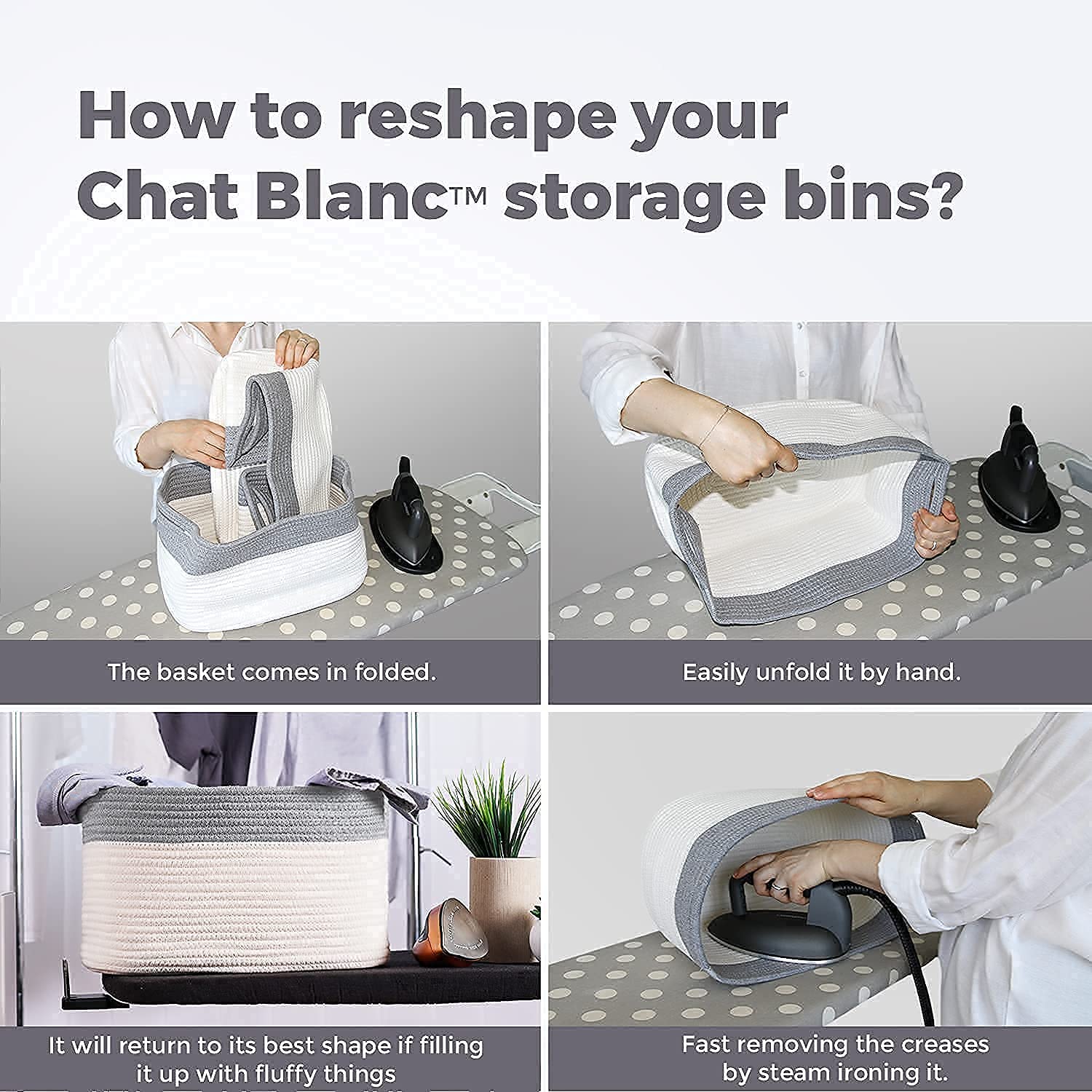 CHAT BLANC Cotton Rope Storage Baskets 3-Pack - Dark Gray & White Woven Organizer Bins for Shelves, Laundry, Baby Items & Dog Toys | Versatile Home & Nursery Storage Solutions