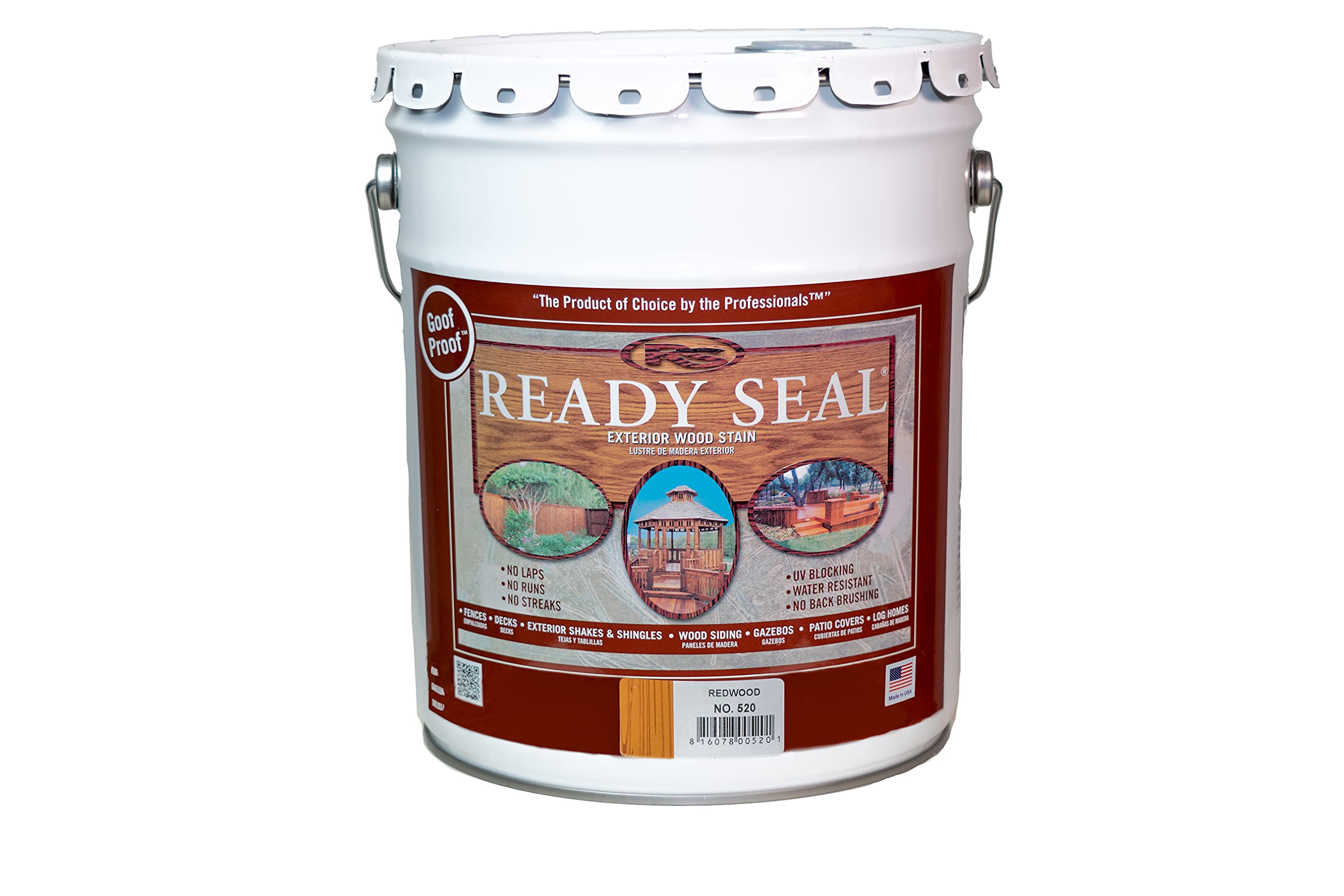 Ready Seal 520 Exterior Wood Stain and Sealer - 5 Gallon, Redwood (Packaging May Vary) | Linzer 3121 0400 Waterproofing Stain Brush (4 Inch) - Perfect for Deck Staining, Fence Protection & Outdoor Wood Maintenance
