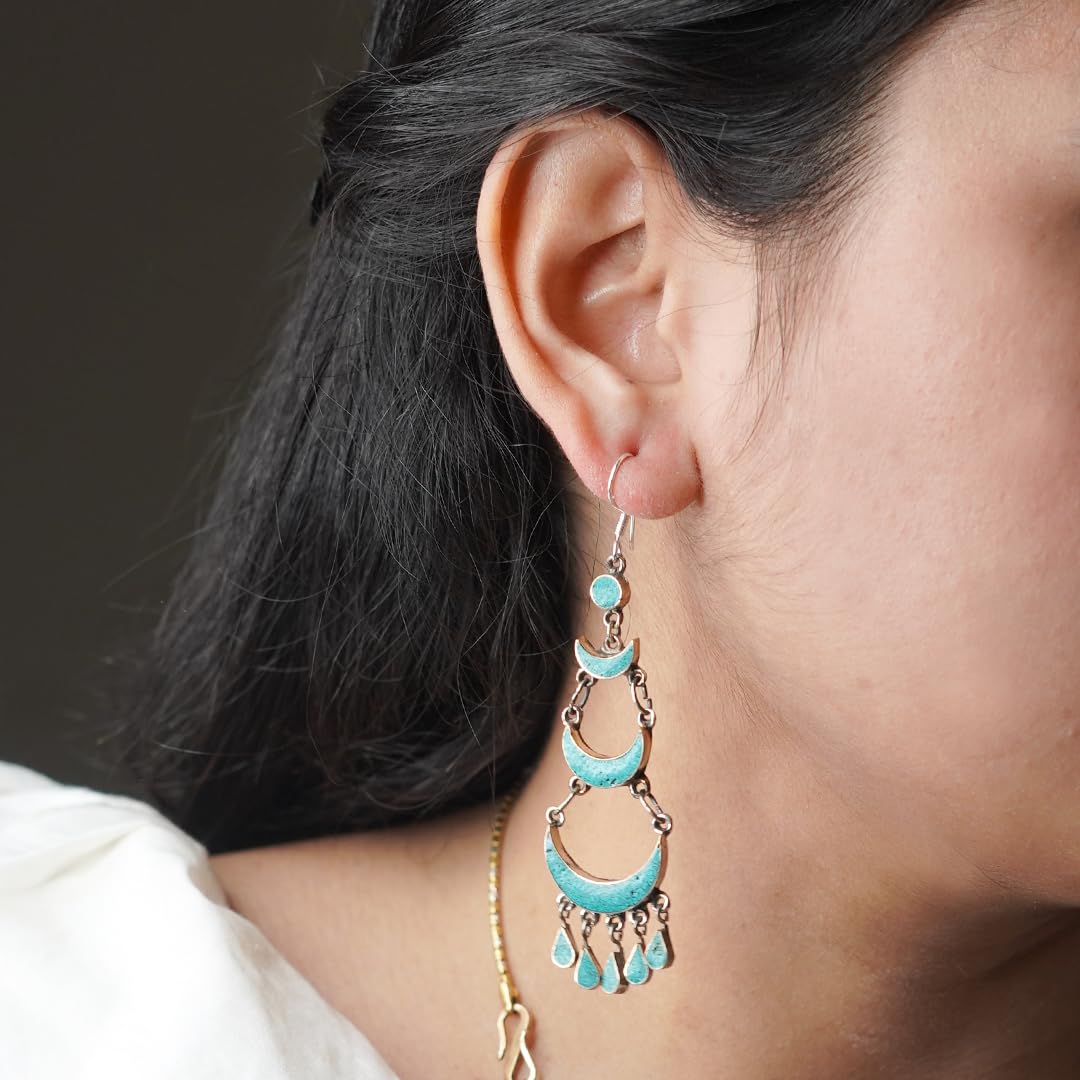 Handmade Drop Dangle Earrings for Women - Boho Gemstone Inlay Jewelry - Silver Plated Fashion Earrings - Perfect Gift for Birthday, Wedding & Party Accessories