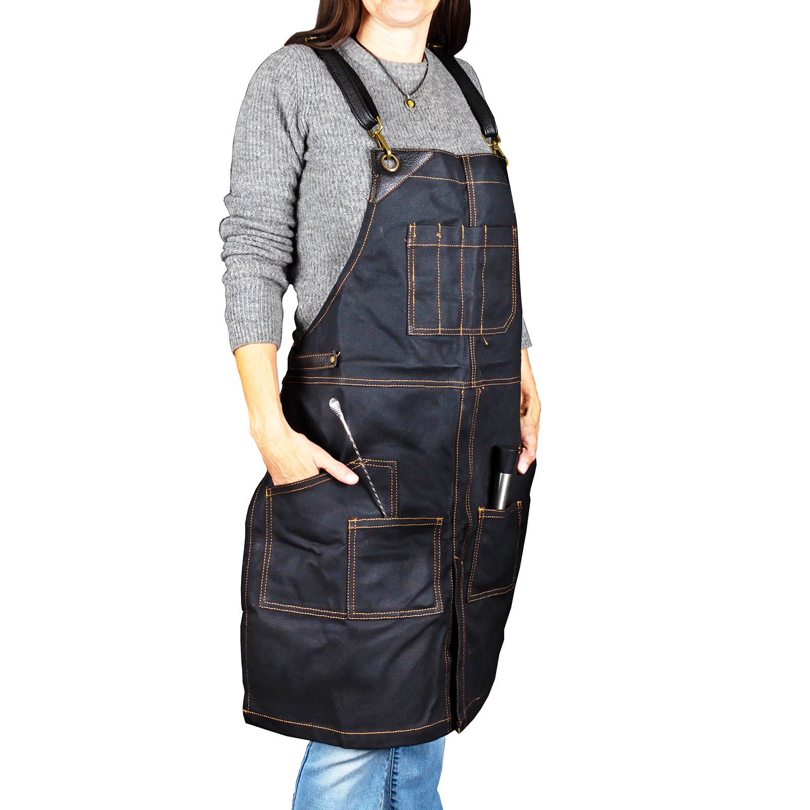 BarConic® Cross Back Apron with Adjustable Leather Straps - Premium Kitchen & BBQ Cooking Apron for Chefs, Bartenders & Grill Masters - Ideal for Cooking, Grilling & Hosting Parties