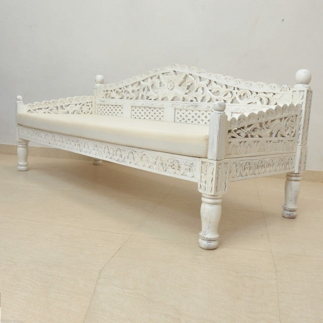 Hand Carved Balinese Daybed - Solid Teak Wood Outdoor Lounge Bed for Patio, Garden, or Poolside - Perfect for Relaxing, Sunbathing, and Boho Chic Decor