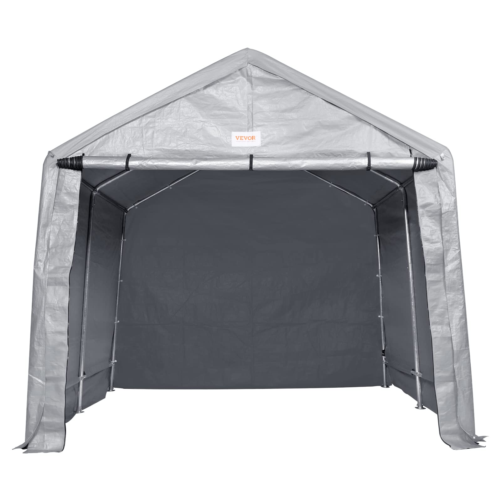 VEVOR 10x10x8.5 ft Heavy Duty Portable Storage Shed Tent - Waterproof Outdoor Shelter with Roll-up Zipper Door & Ventilation for Motorcycle, Bike, Garden Tools - Perfect for Backyard, Patio, and Garage Storage