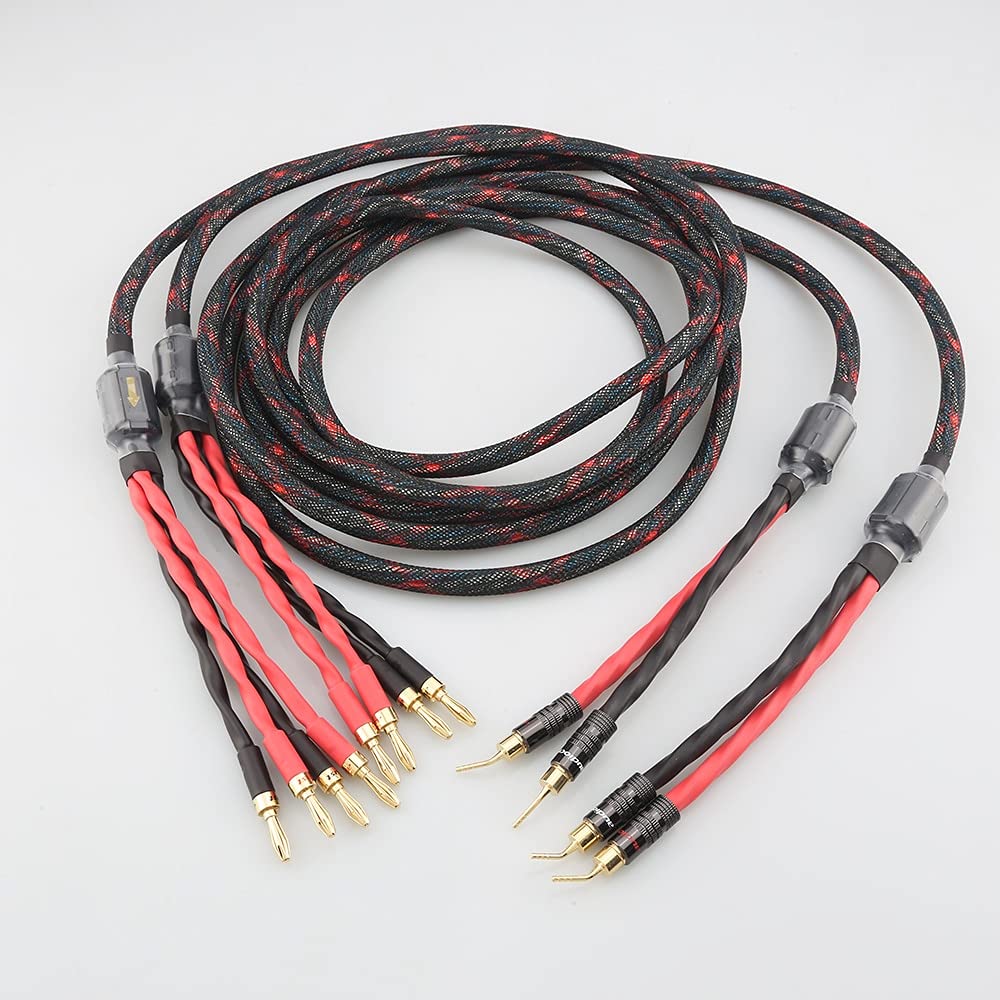 Premium HiFi Speaker Cable - Bi-Wire Banana Plug to Pin Audiophile Wire - 2m Length for Home Theater & Studio Sound Systems