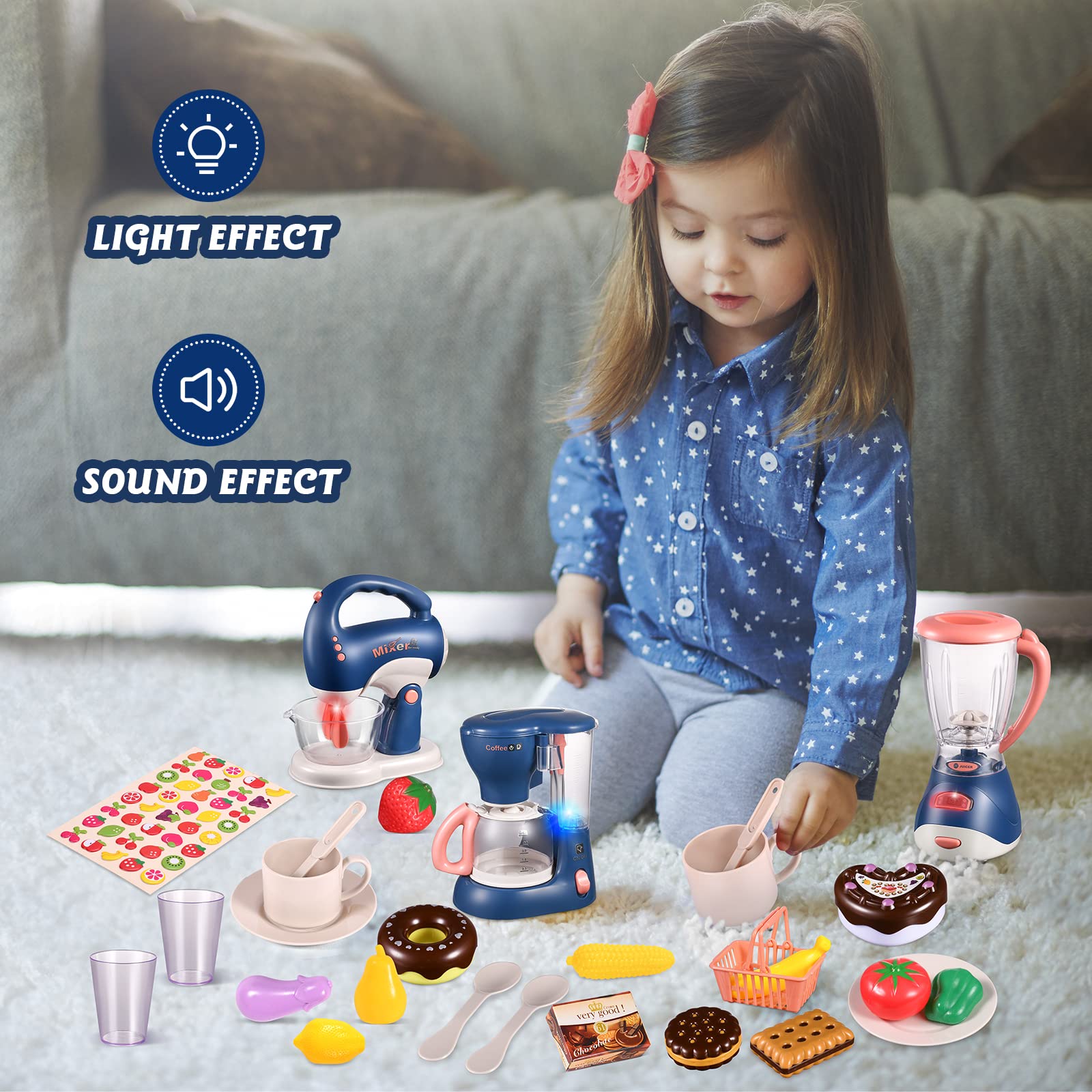Kids Kitchen Toy Set with Coffee Maker, Blender, Mixer - Realistic Sounds & Lights, Educational Pretend Play for Boys & Girls Ages 3-5 | Perfect Gift for Toddlers & Preschoolers (Birthday, Christmas, Role Play)
