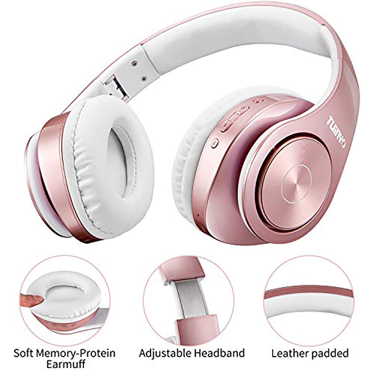 TUINYO Wireless Bluetooth Headphones Over Ear with Deep Bass, 40H Playtime, Soft Memory-Protein Earmuffs, Built-in Mic for PC/Cell Phone/TV - Perfect for Gaming, Workouts & Travel