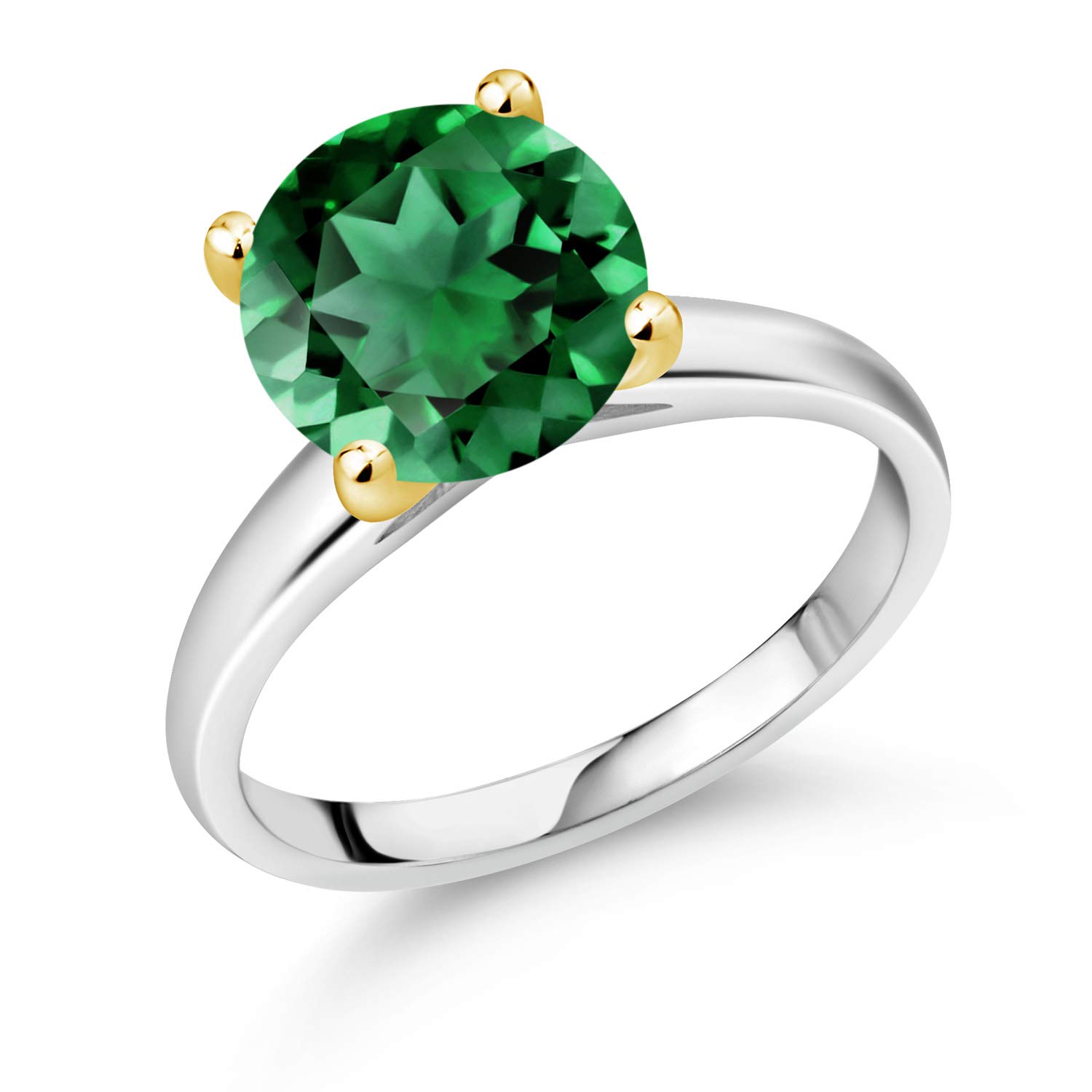 3.46 Ct Green Simulated Emerald 925 Sterling Silver Ring with 10K Yellow Gold Prongs - Elegant Vintage Style Jewelry for Women, Perfect for Engagement, Wedding, Anniversary & Special Occasions