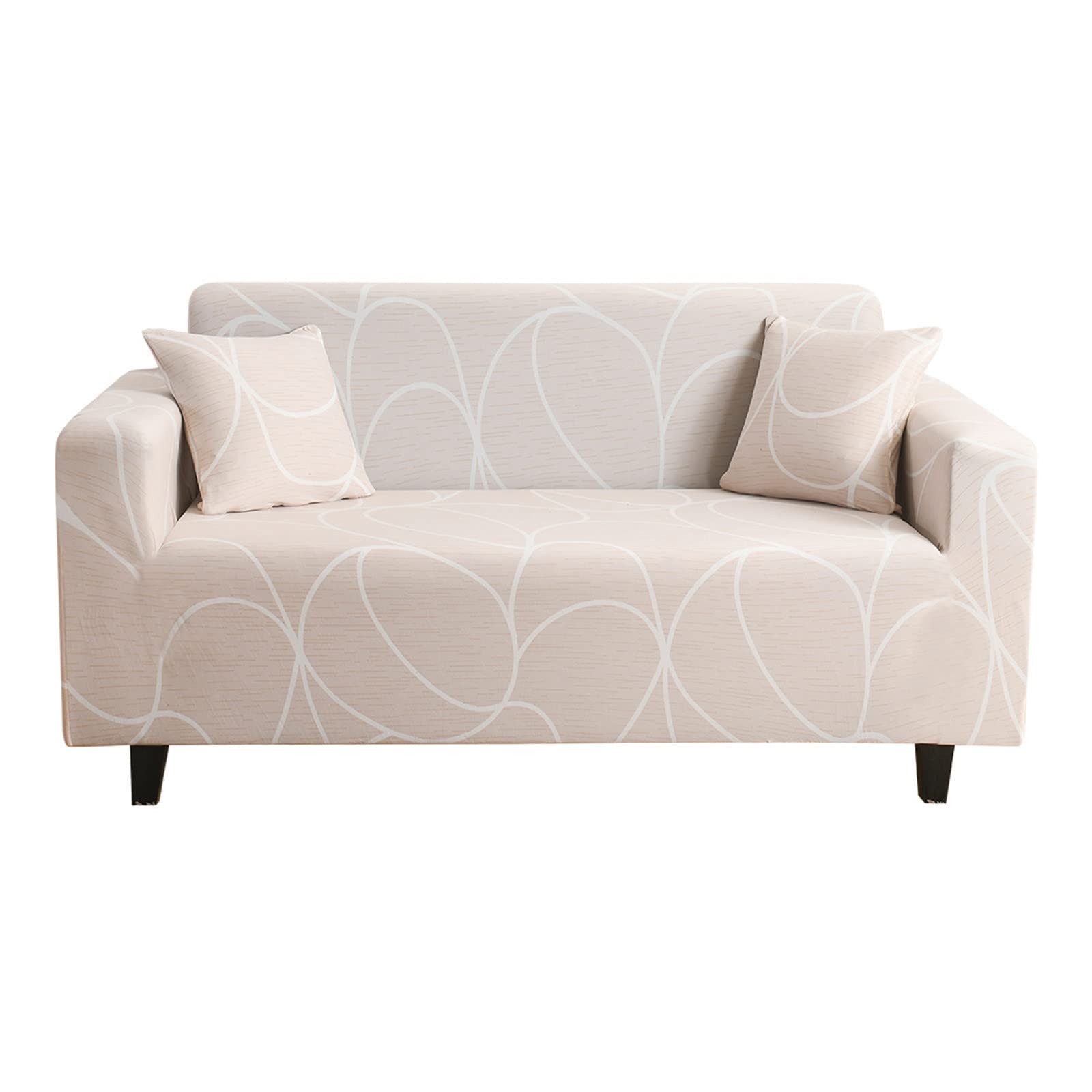 Stretch Sofa Slipcover for 3-Cushion Couch - Washable Printed Furniture Protector with Free Pillow Case (Large, Beige) - Perfect for Living Room, Home Decor & Pet Protection
