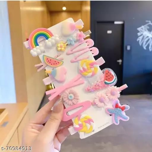 WIDERZONE 14-Piece Cute Flower Rainbow Candy Fruit Butterfly Hair Clips Set for Girls - Toddler Baby Barrettes & Hair Pins - Perfect for School, Parties & Daily Styling
