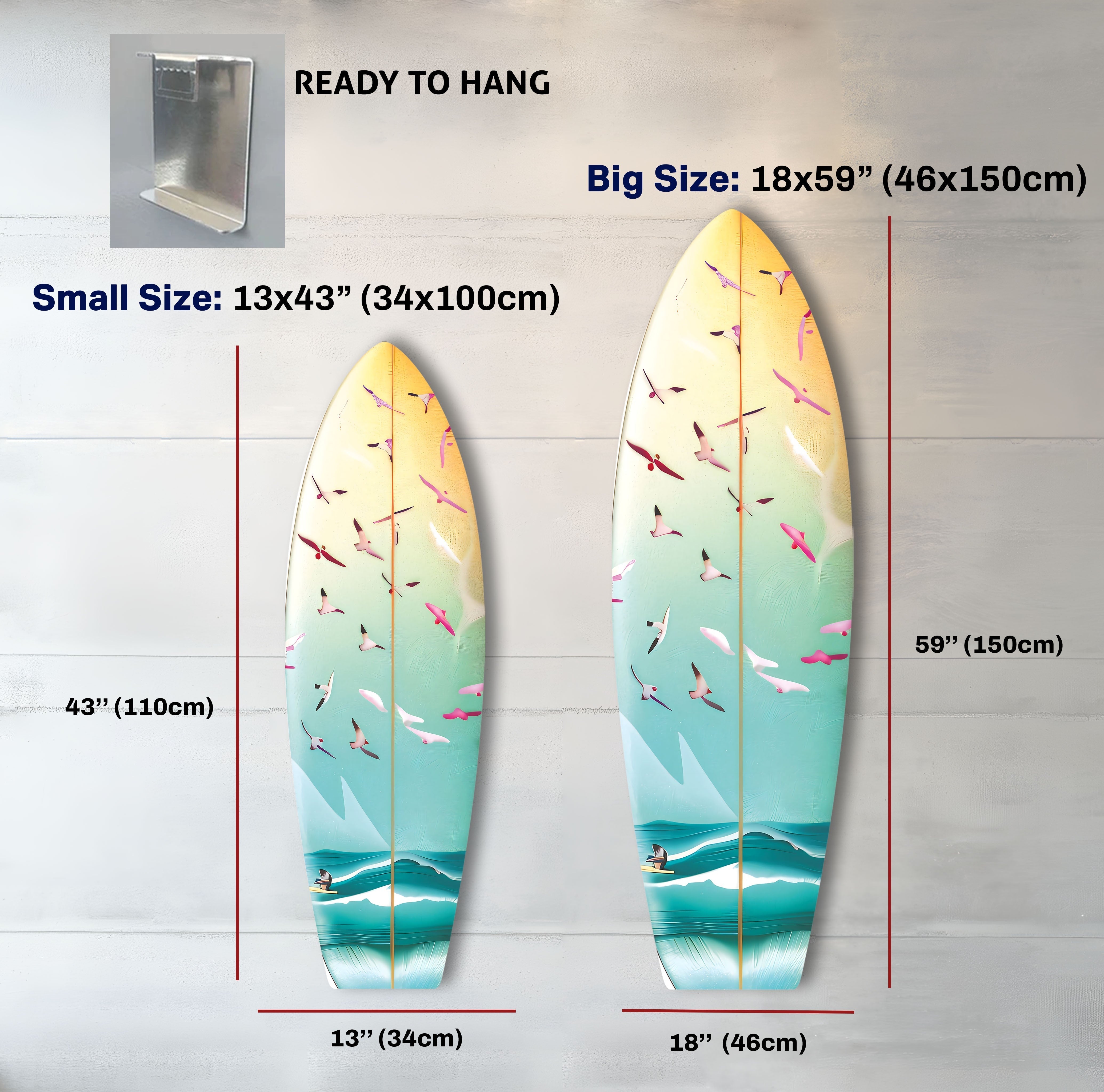 Coastal Breeze Surfboard Wall Art - Elegant Ocean Themed Home Decor for Beach House, Living Room & Bedroom