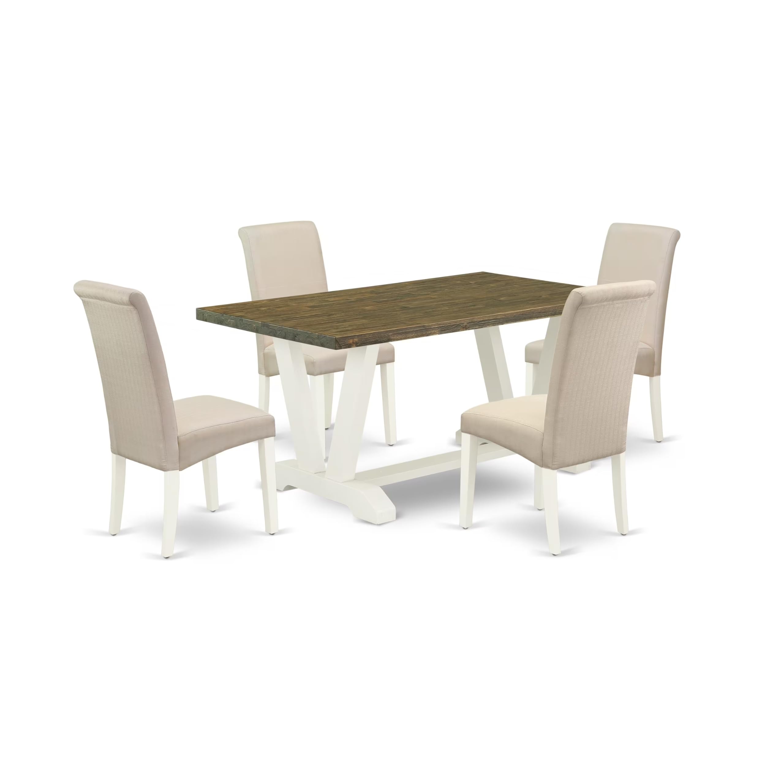 East West Furniture 5-Piece Dining Table Set for 4 - 36x60 Inch Rectangle Kitchen Table with V-Legs & 4 Cream Linen Fabric Chairs, Multi-Color - Perfect for Small Spaces, Breakfast Nooks, and Cozy Family Meals