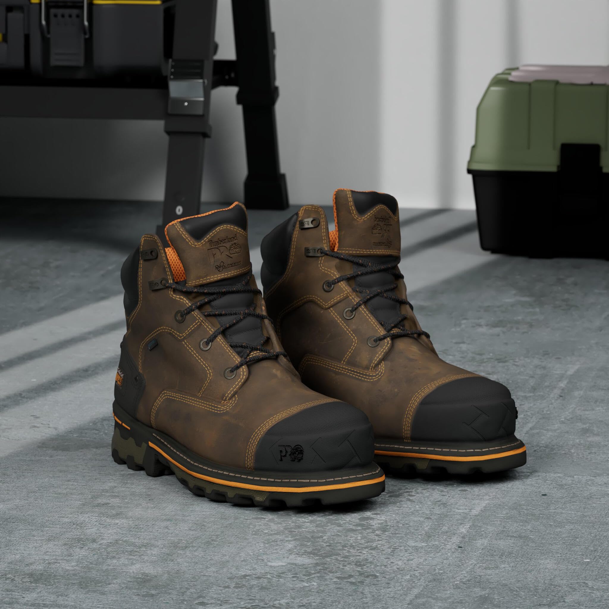 Timberland PRO Men's Boondock 6 Inch Composite Safety Toe Waterproof Work Boots - Brown, Size 8 | ASTM F2413-11 Certified | Slip & Oil Resistant | Ideal for Construction, Warehouse & Industrial Work