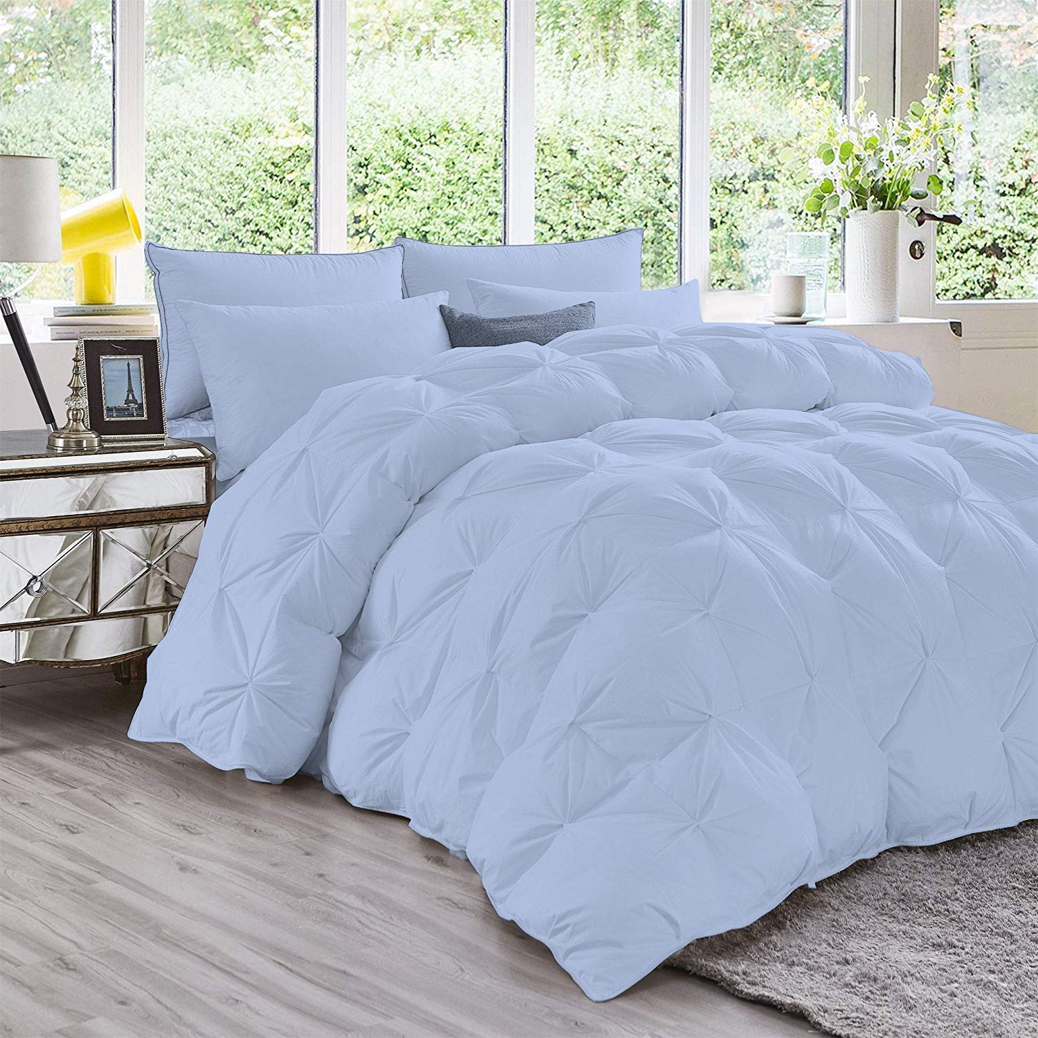 Premium 1200 Thread Count 100% Egyptian Cotton Pinch Pleated Comforter - Ultra Soft Light Blue Twin/Twin XL Size - Perfect for Bedrooms, Guest Rooms & Cozy Nights