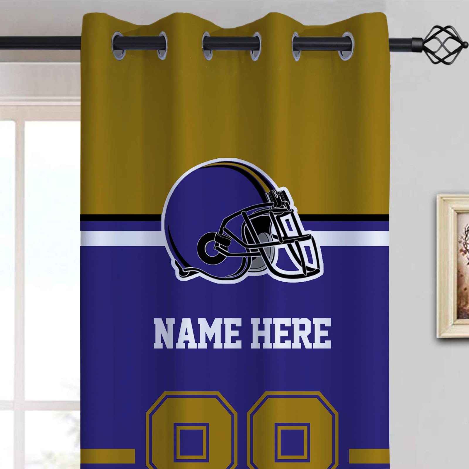 Custom Baltimore Blackout Curtain Panels with Name & Number - Personalized Football Style Bedroom Drapes for Men Fans (Set of 2 Panels) - Perfect for Game Rooms, Man Caves & Sports-Themed Bedrooms