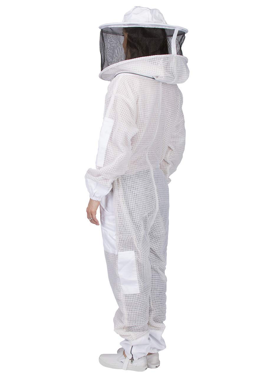 Premium Ventilated Beekeeping Suit with Goatskin Gloves & Bee Stickers - YKK Metal Zippers for Men & Women - Total Protection Beekeeping Gear with Self-Supporting Round Veil - 8 Pockets & Easy On/Off Design (XS) - Perfect for Beekeeping, Honey Harvesting & Apiary Work