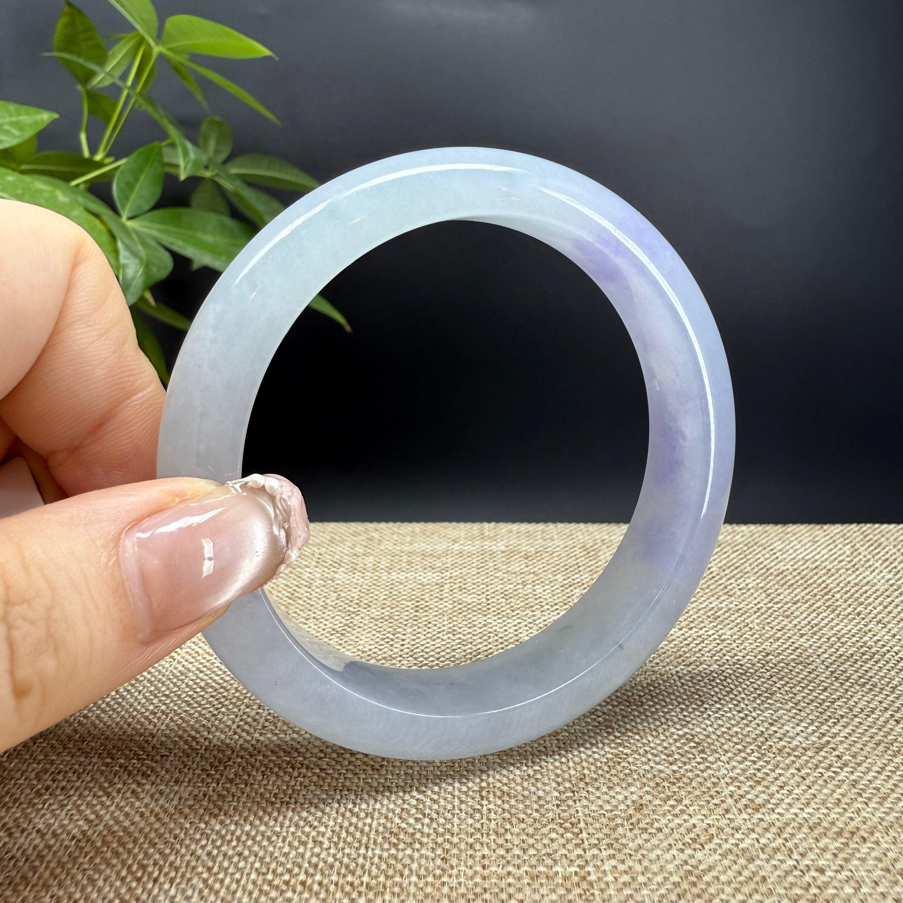 Authentic Burmese Icy Lavender Green Jadeite Bangle Bracelet 61mm - Elegant Handmade Jewelry for Women, Perfect for Weddings, Parties & Special Occasions