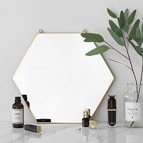 Hexagon Hanging Wall Mirror - Gold Geometric Decorative Mirror for Living Room, Bedroom & Bathroom - Stylish Home Decor Accent Piece