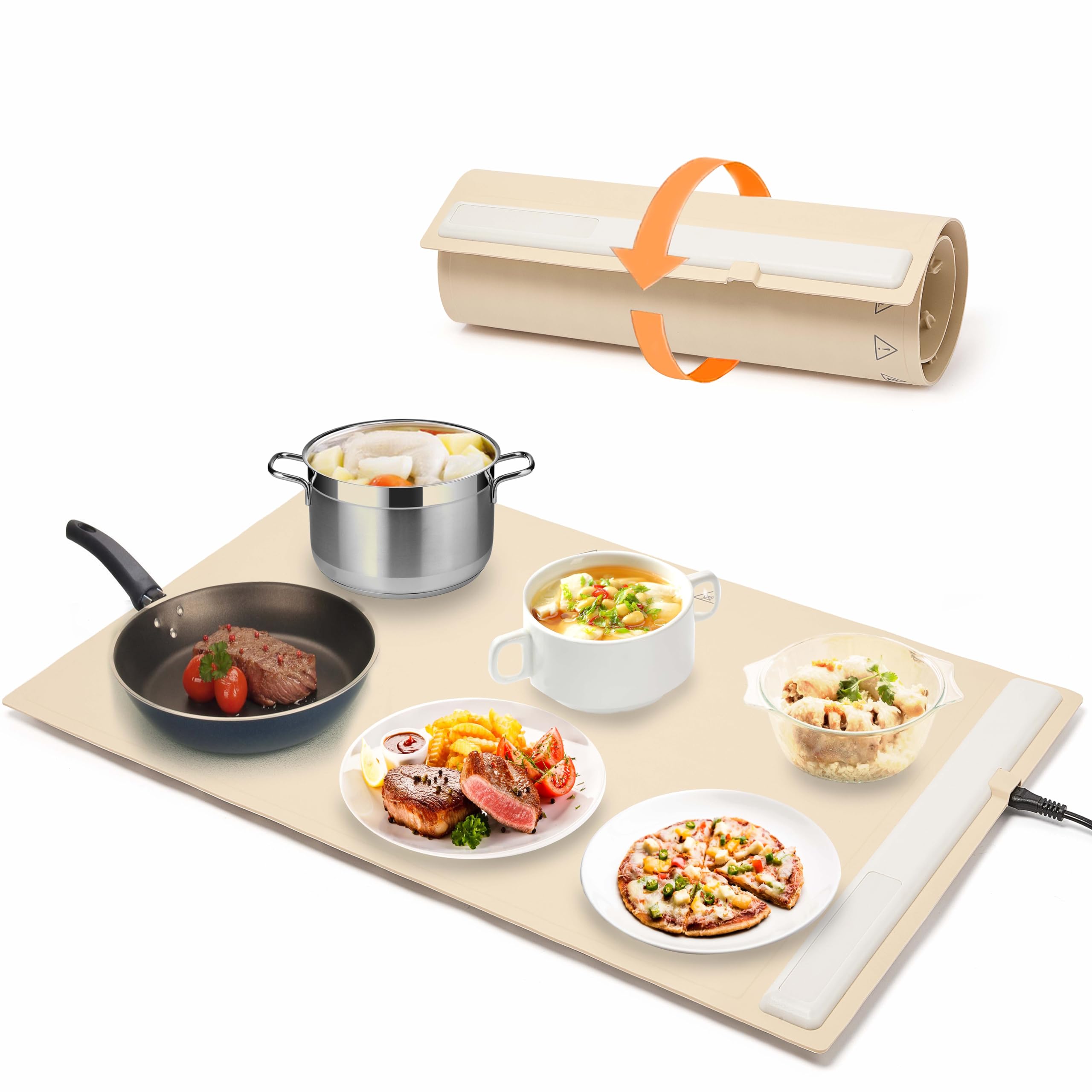 Electric Warming Tray with Adjustable Temperature - Portable Silicone Food Warmer Mat with 3 Heat Settings | Perfect for Buffets, Parties, Home Dining & Office Lunch Heating