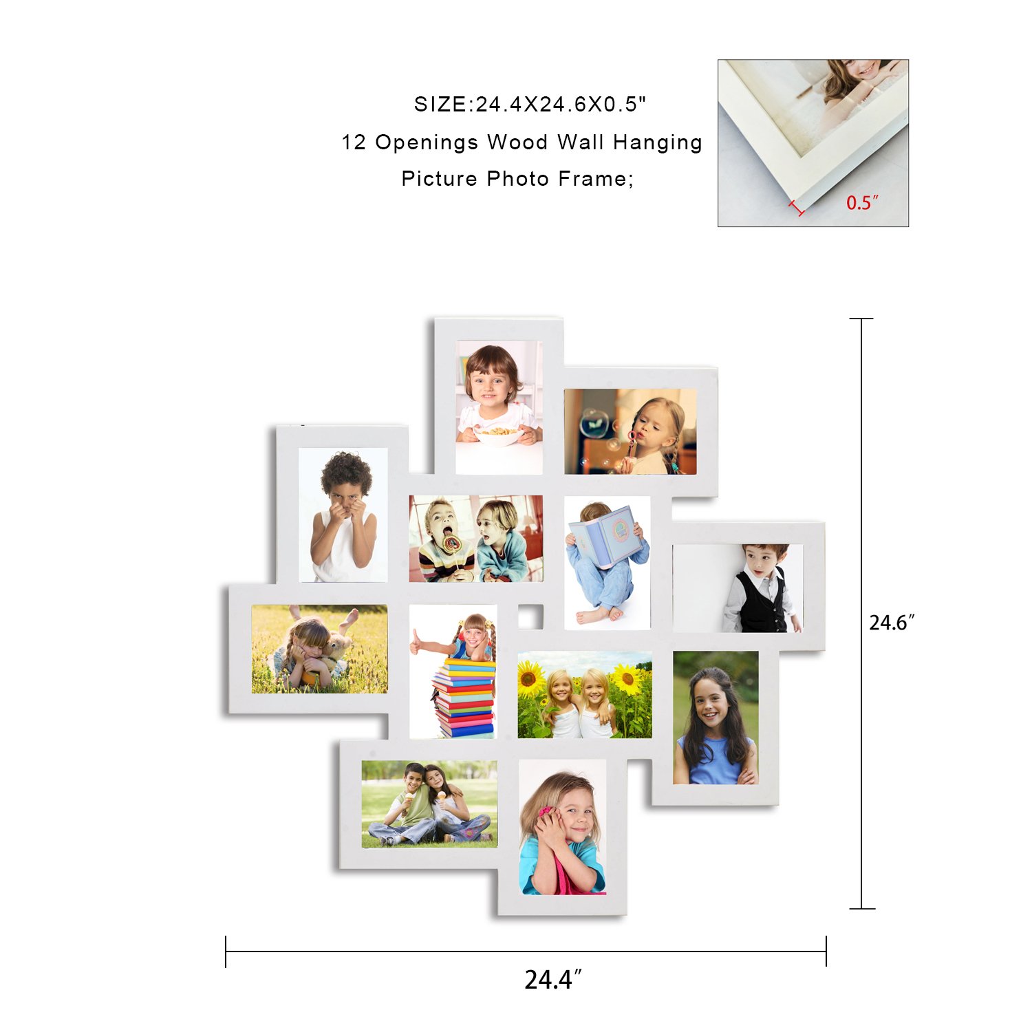 Asense 4x6 Collage Picture Frame - 12 Openings White Wall Hanging Photo Frame for Family Photos & Selfie Display