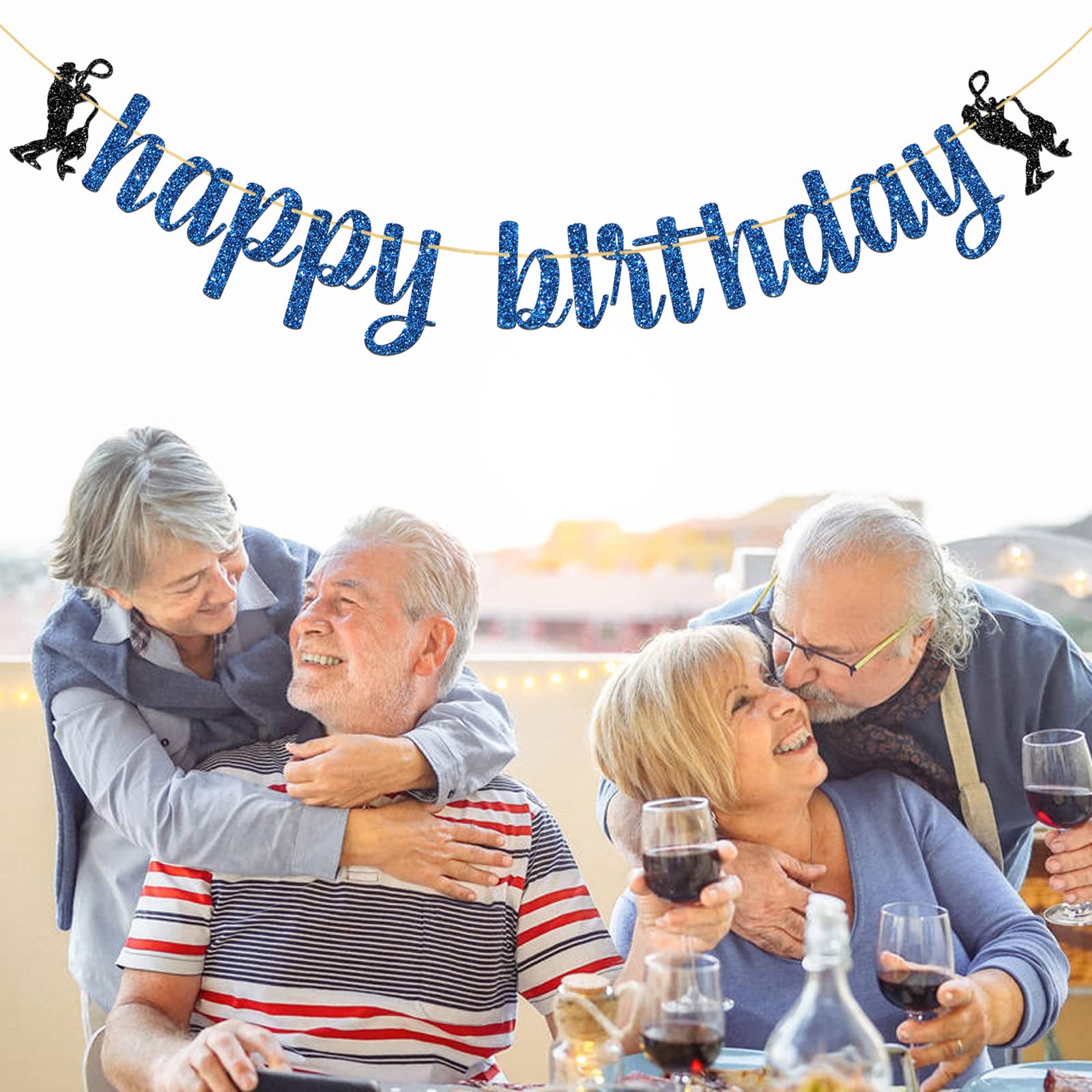Happy Birthday Banner for Fishermen - Blue Glitter Fishing Party Decorations - Perfect for Men's Birthday, Fishing Enthusiast Celebrations & Outdoor Themed Parties