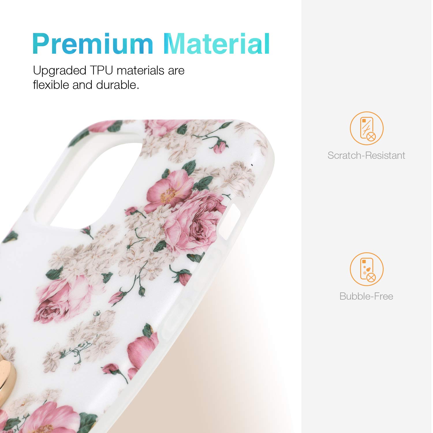**iPhone 12 Pro Max Case for Women - Floral Pattern Ultra Thin Matte Soft TPU Silicone Cover with 360° Ring Holder - Compatible with Apple iPhone 12 Pro Max 6.7