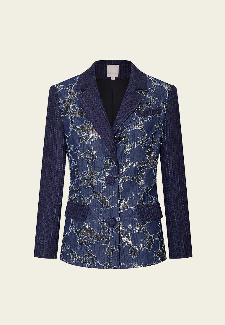 Reconstructed Denim Jacket with Lace Detailing & Lapel Collar - Stylish Vintage Look for Women's Casual Outfits & Streetwear Fashion
