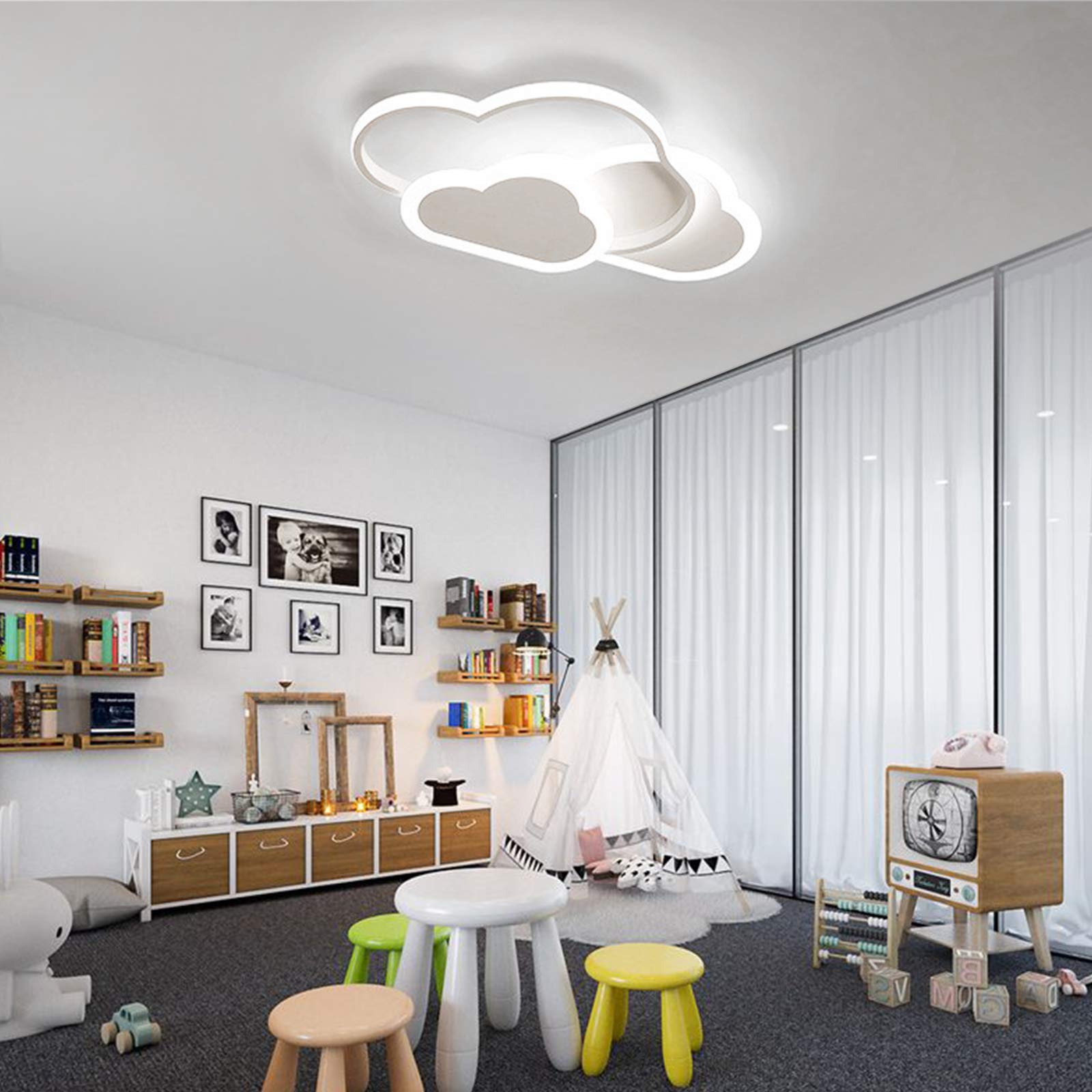 Kids Heart LED Ceiling Light 37W Dimmable for Bedroom & Nursery - White Cloud