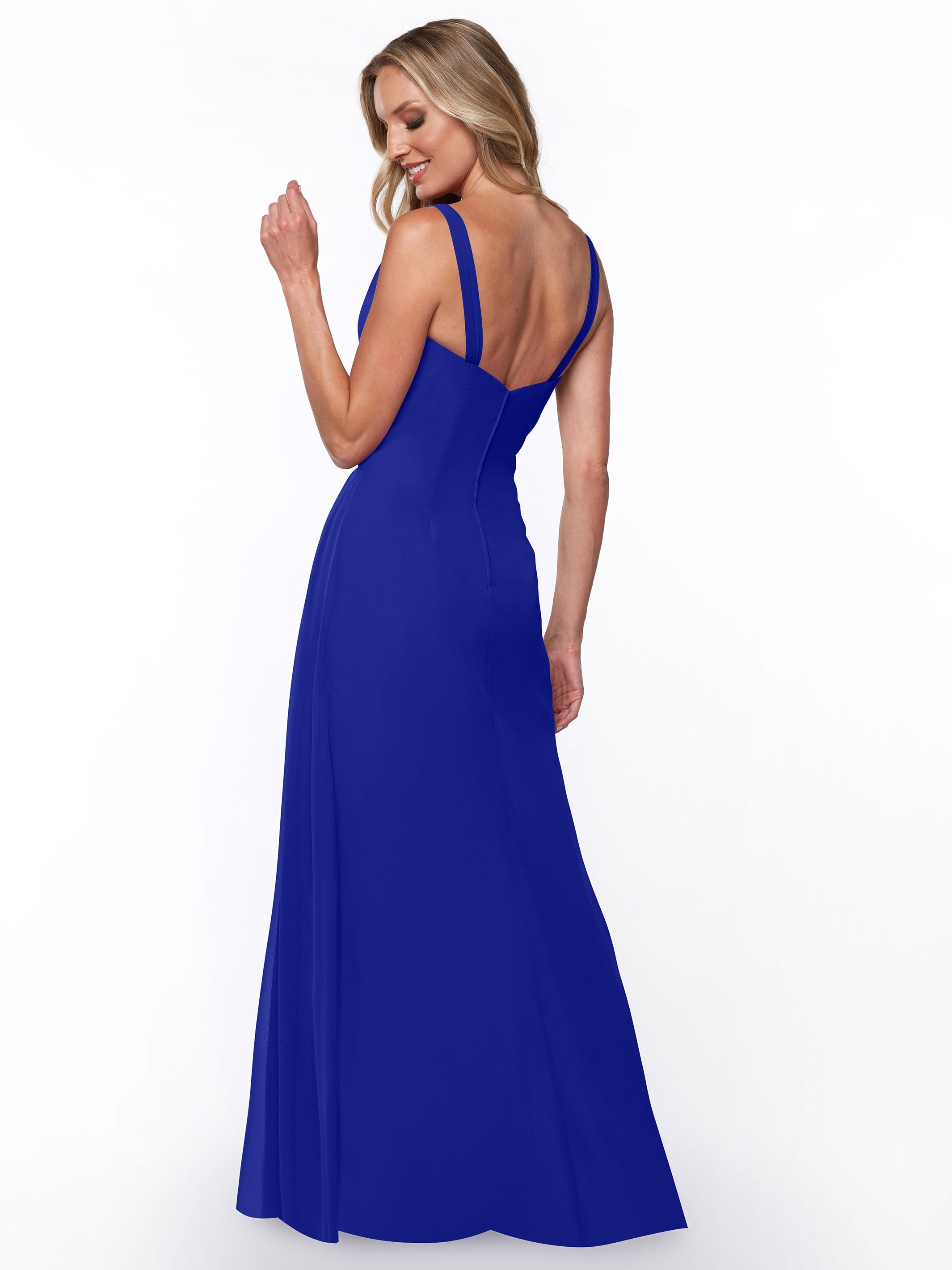Elegant 80030 Chiffon Sheath Bridesmaid Dress with Ruching V-Neck Bodice - Perfect for Weddings, Formal Events & Special Occasions