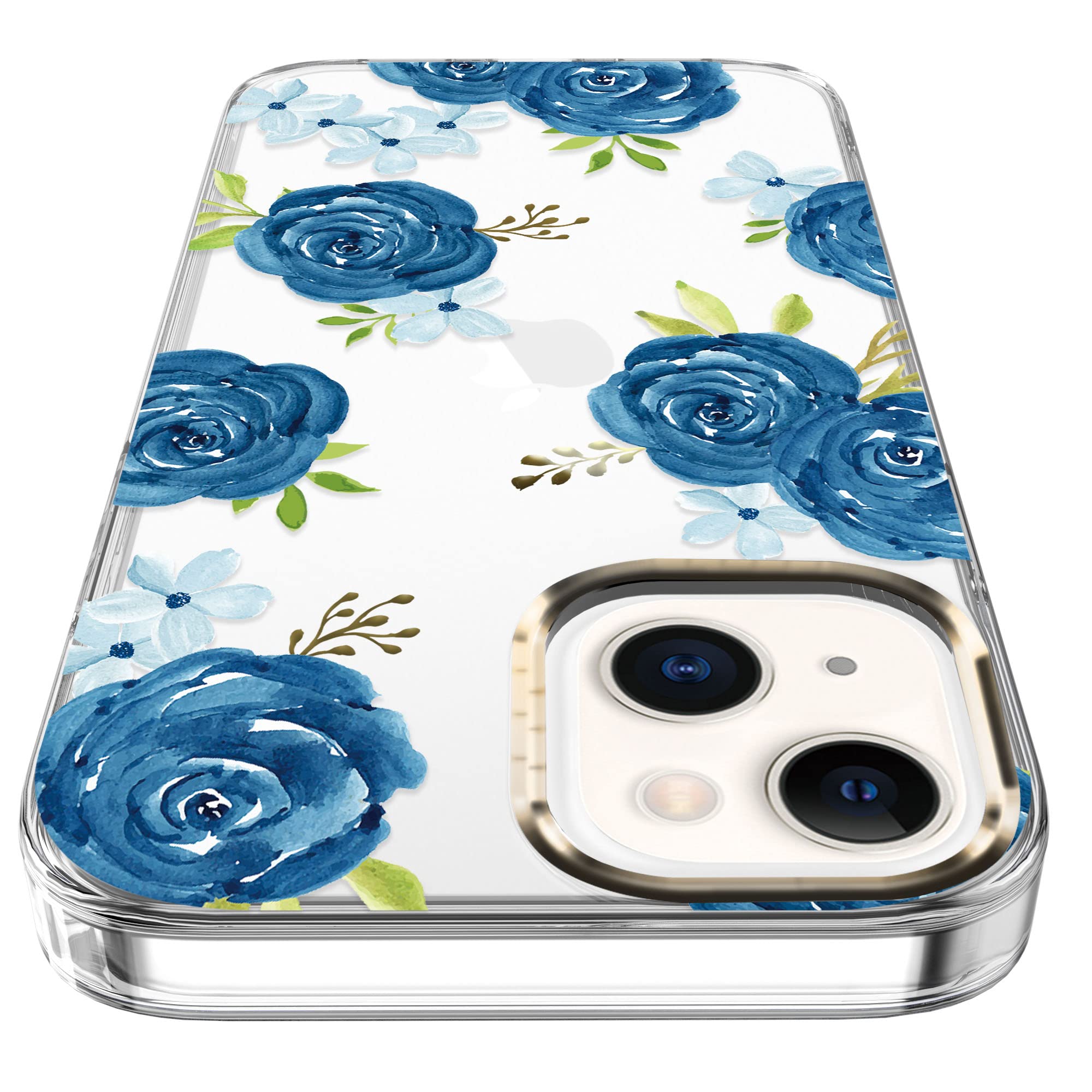 BAISRKE Clear Floral Shockproof Hard Case for iPhone 13 (6.1 inch 2021) - Blue Blossoms Design | Protective Phone Cover for Women | Perfect for Everyday Use, Work & Travel