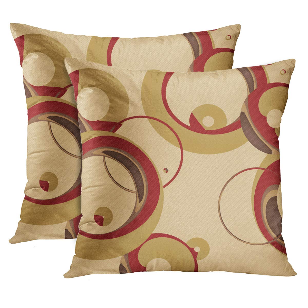 Emvency Set of 2 Modern Circle Throw Pillow Covers - 16x16 Inch Square Decorative Pillow Cases with Colorful Bubbles & Tan Circles Pattern for Sofa, Bedroom & Living Room Home Decor