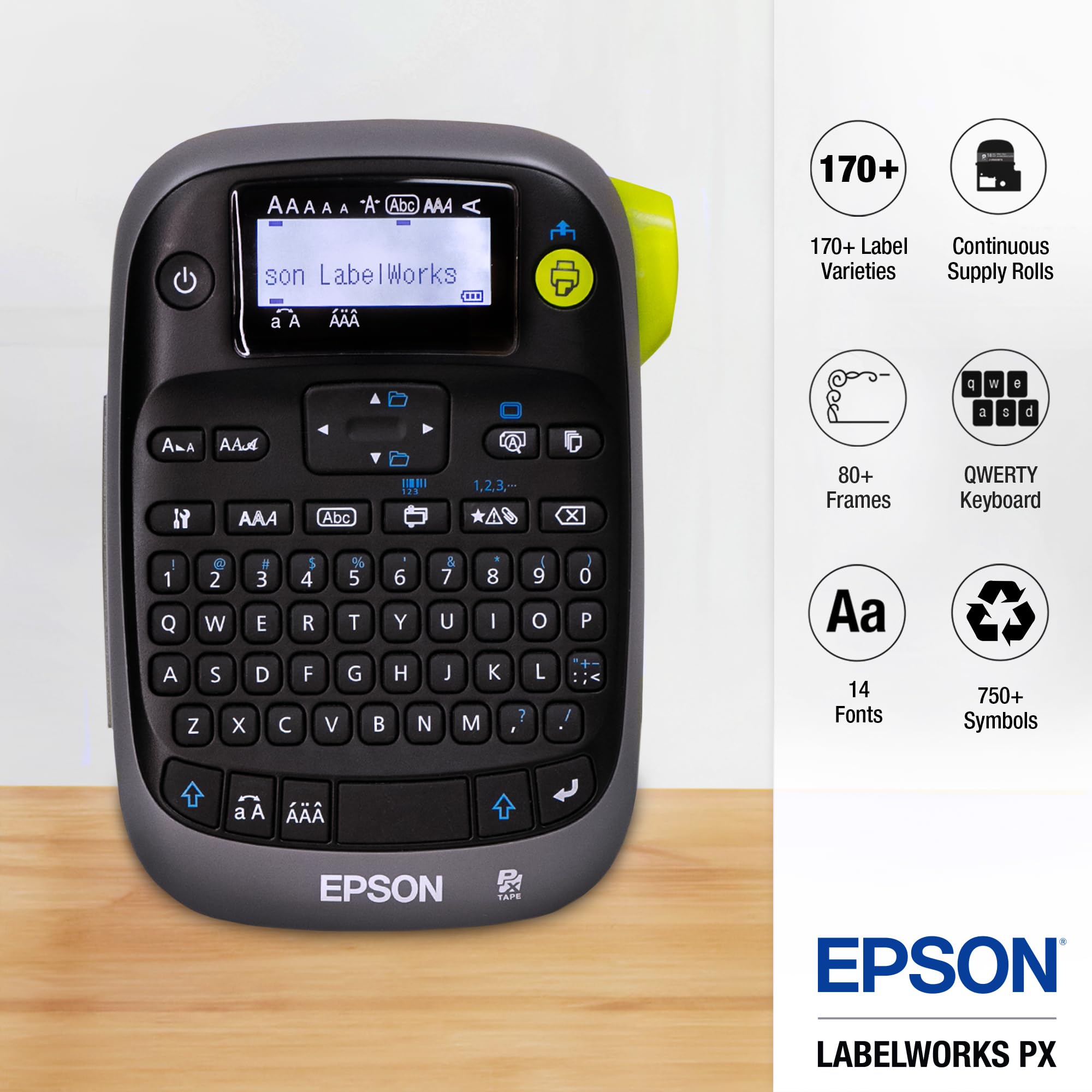 Epson LW-PX300 Industrial Label Maker with 218PX PET Tape Cartridges - Black on Clear, White on Black & Black on White Labels - Pantry, Office & Warehouse Organization Solution