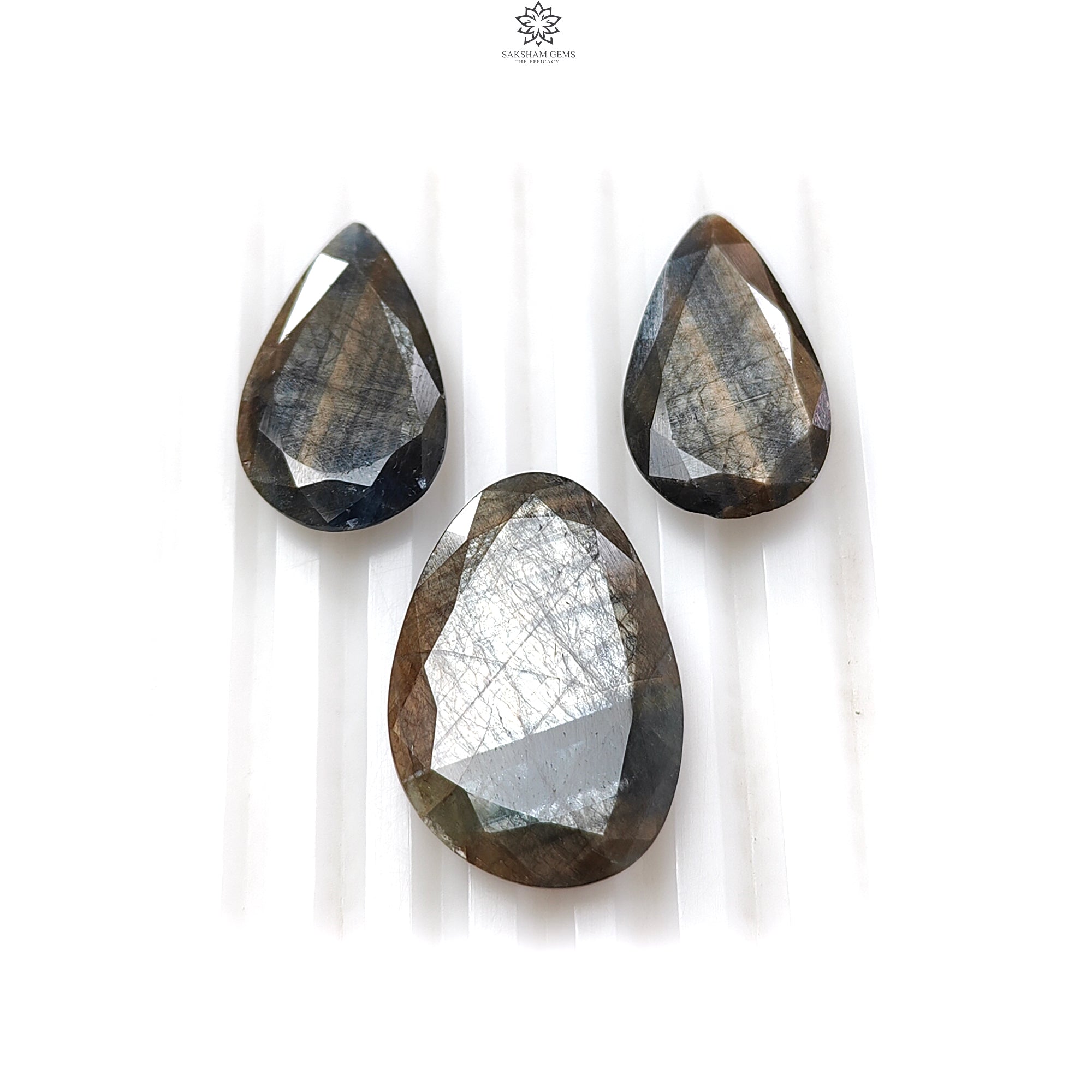 Natural Untreated Golden Brown Chocolate Sapphire Gemstone - 54.00cts Faceted Cut Pear Shape (22.5*14mm to 26.5*18mm) 3pc Set for Jewelry Making, Engagement Rings & Luxury Gifts