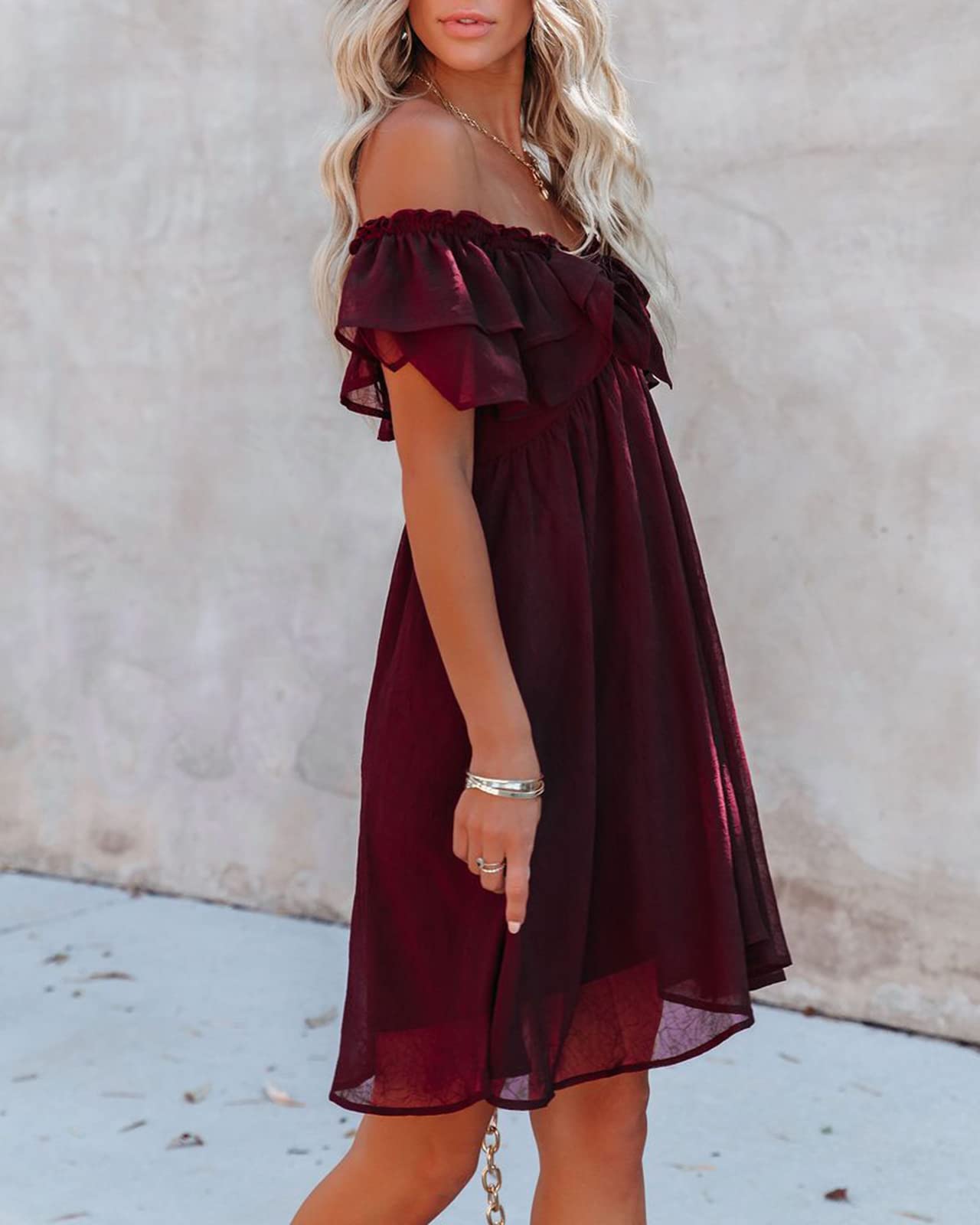 Sexy Off Shoulder Chiffon Dress for Women - Casual Loose Party Beach Cocktail Dress with Double Ruffle Layer | Perfect for Summer Vacation, Date Night & Special Occasions