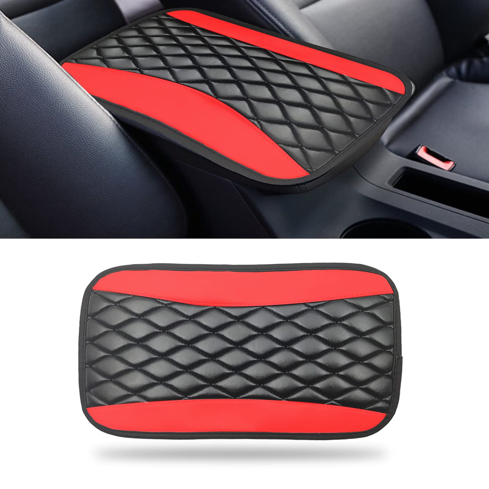 Universal Car Center Console Cushion Pad - Waterproof Leather Armrest Cover with Anti-Scratch Protection for Most Cars & SUVs (Red) - Perfect for Road Trips, Commuting & Interior Protection