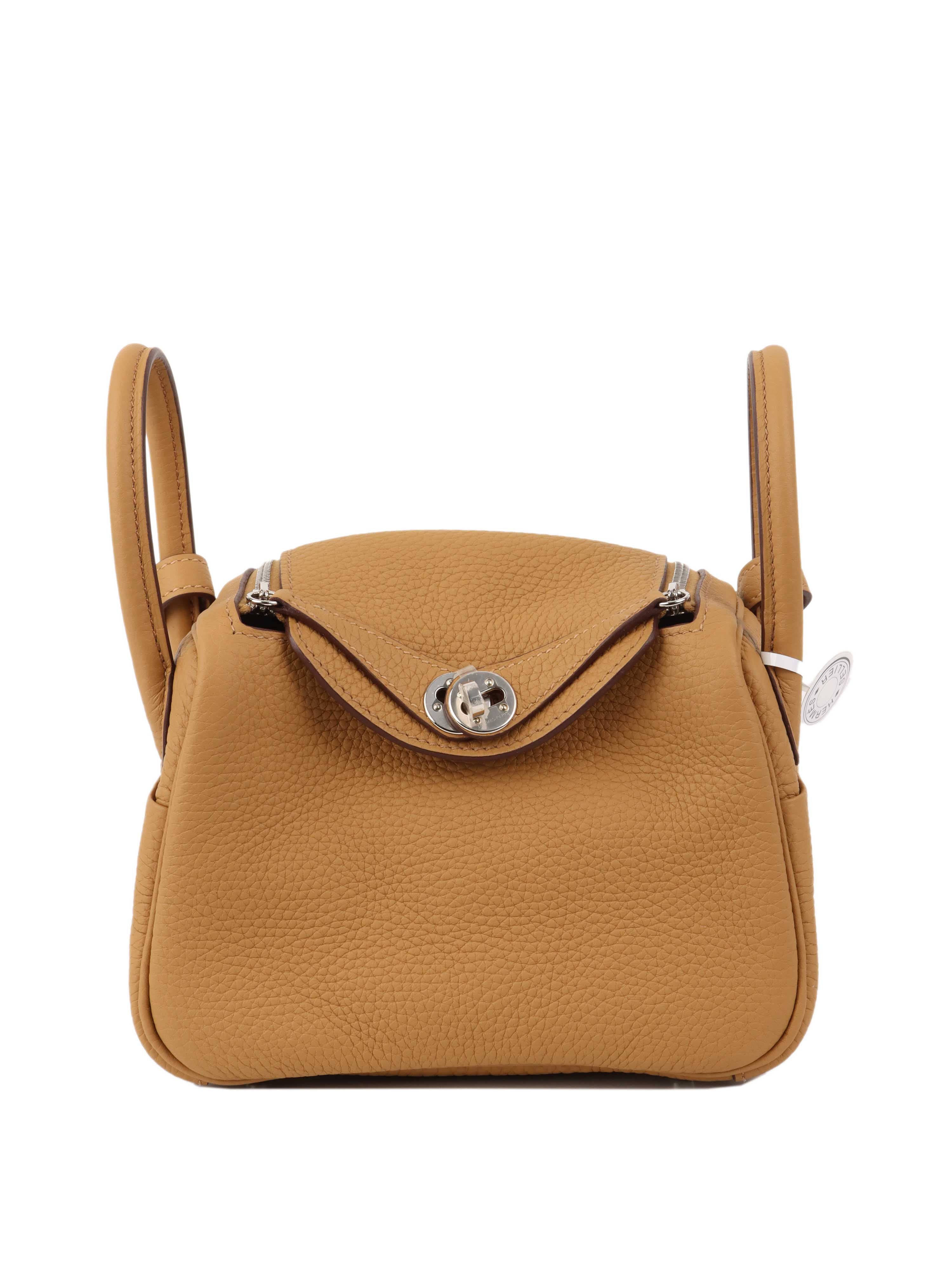Hermes Mini Lindy Bag in Biscuit Color with Palladium Hardware - Luxury Crossbody Bag for Women, Perfect for Everyday Use, Travel & Special Occasions