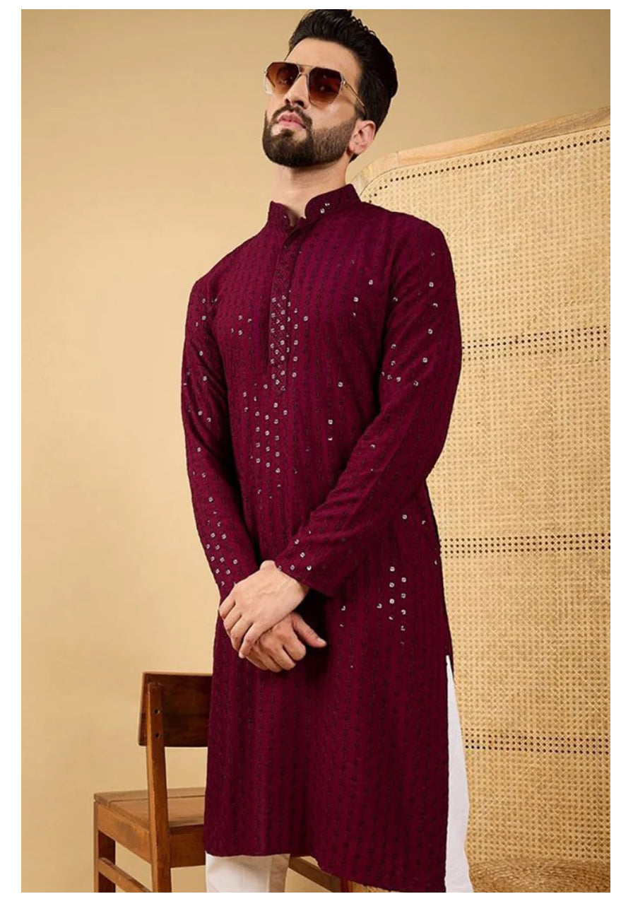Stylish Chikankari Kurta for Men | Traditional Indian Embroidered Tunic | Perfect for Festivals, Weddings & Casual Wear